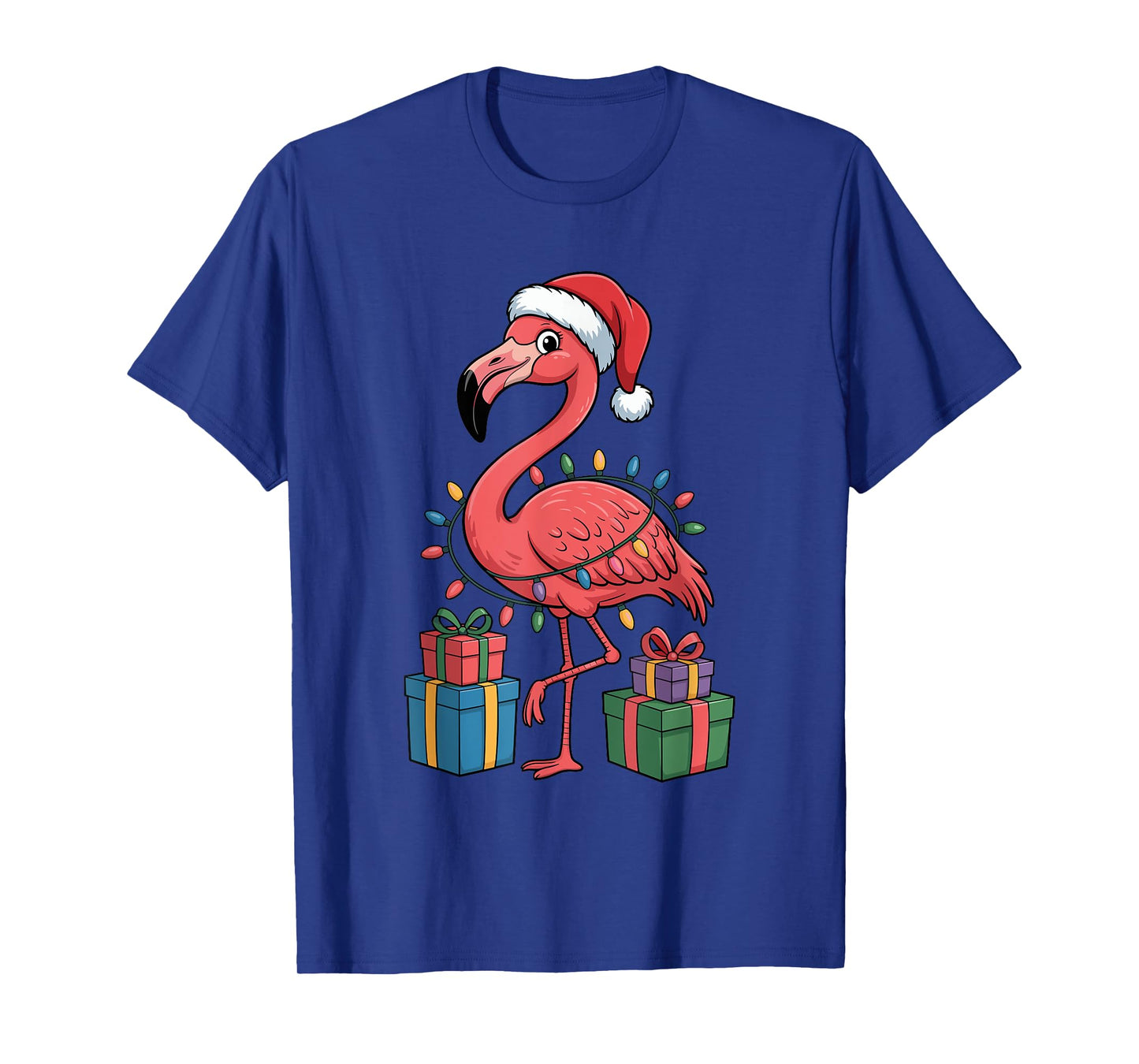 Flamingo Santa Hat Animals Lovers Ugly Christmas Pajamas T-Shirt