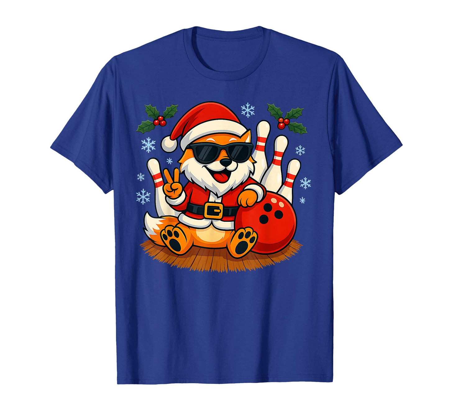 Santa Foxe Bowling Christmas Funny Holiday Vibes Men Women T-Shirt