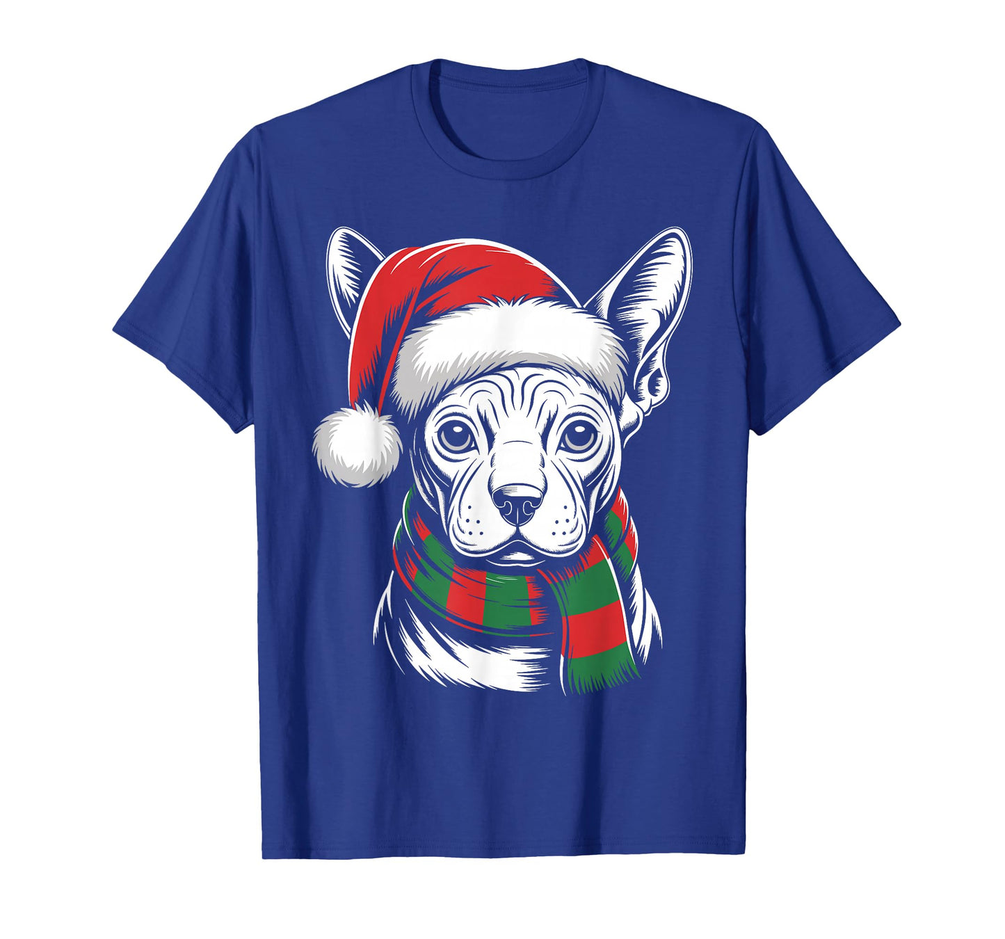 Sphynx Dog Xmas Santa Hat Scarf Christmas Costume T-Shirt