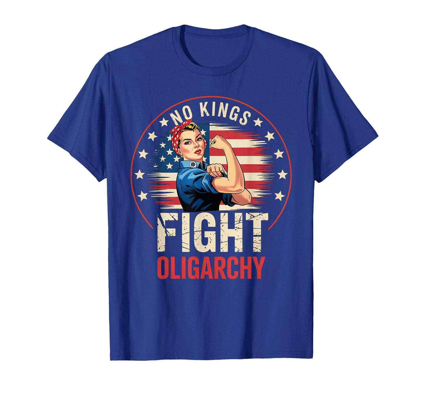 Vintage No Kings Fight Oligarchy Woman's Girl America Flag T-Shirt