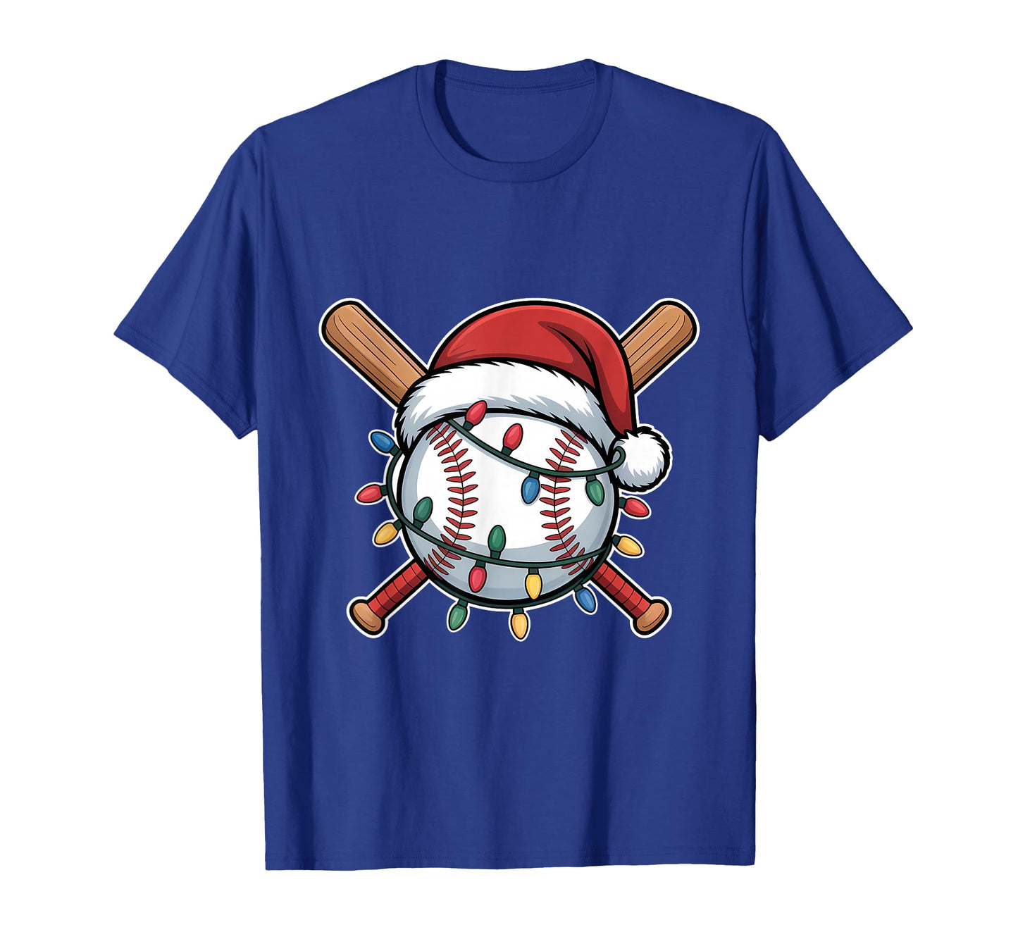 Funny Christmas Baseball Santa Hat Xmas Lights Holiday T-Shirt