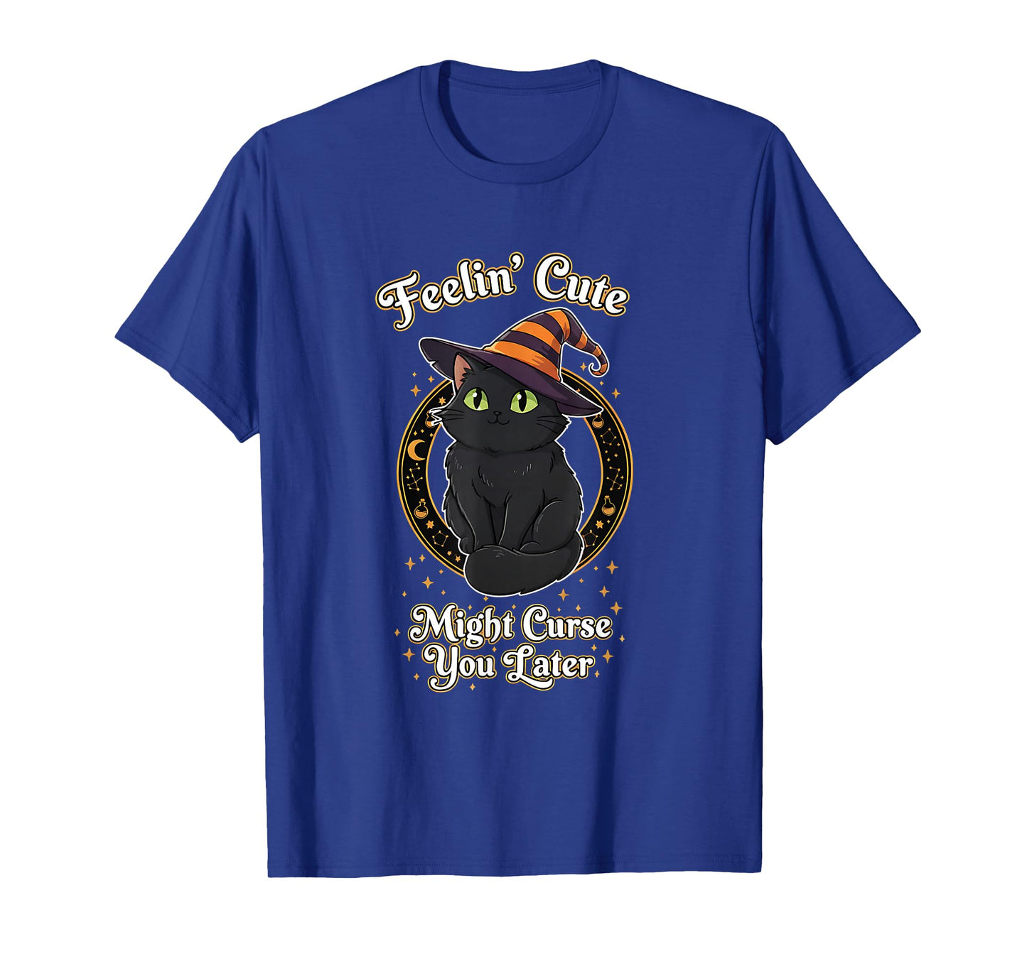 Spooky Black Colored Cat Witch T-Shirt