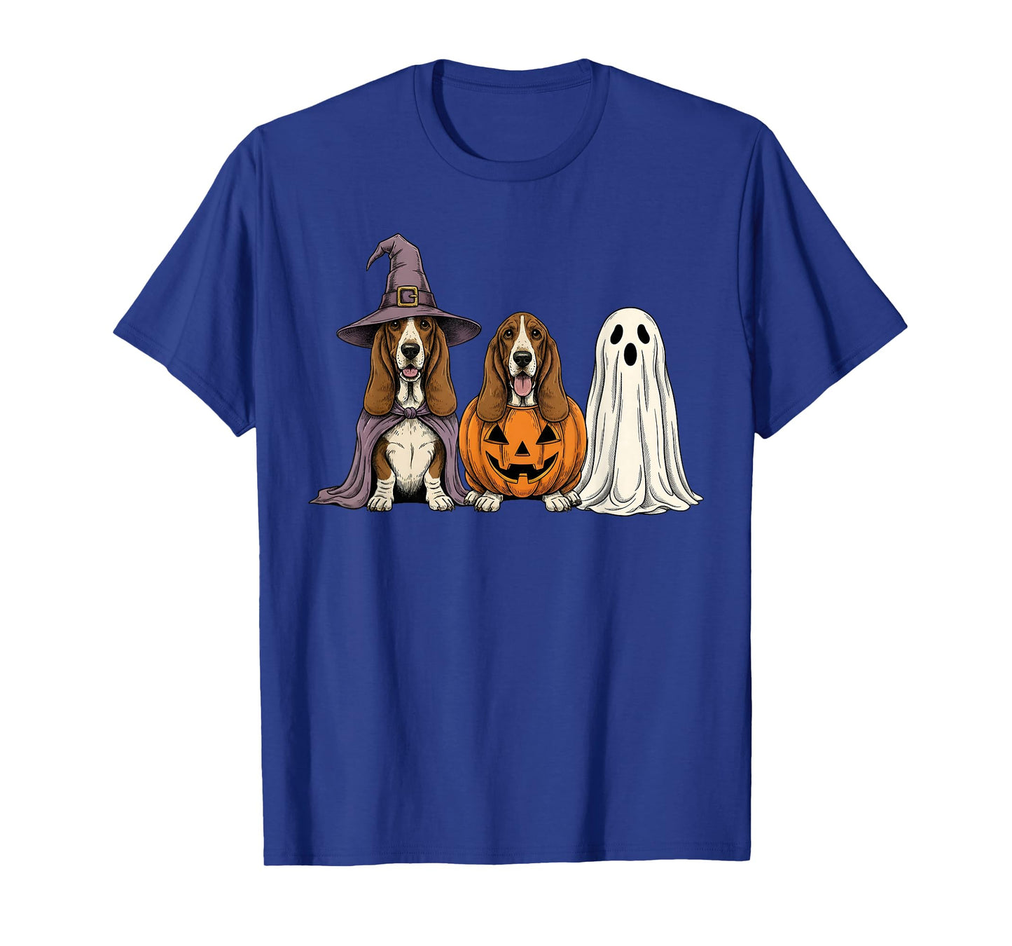 Spooky Ghost Basset Hound Pumpkin Halloween Dog Lover T-Shirt