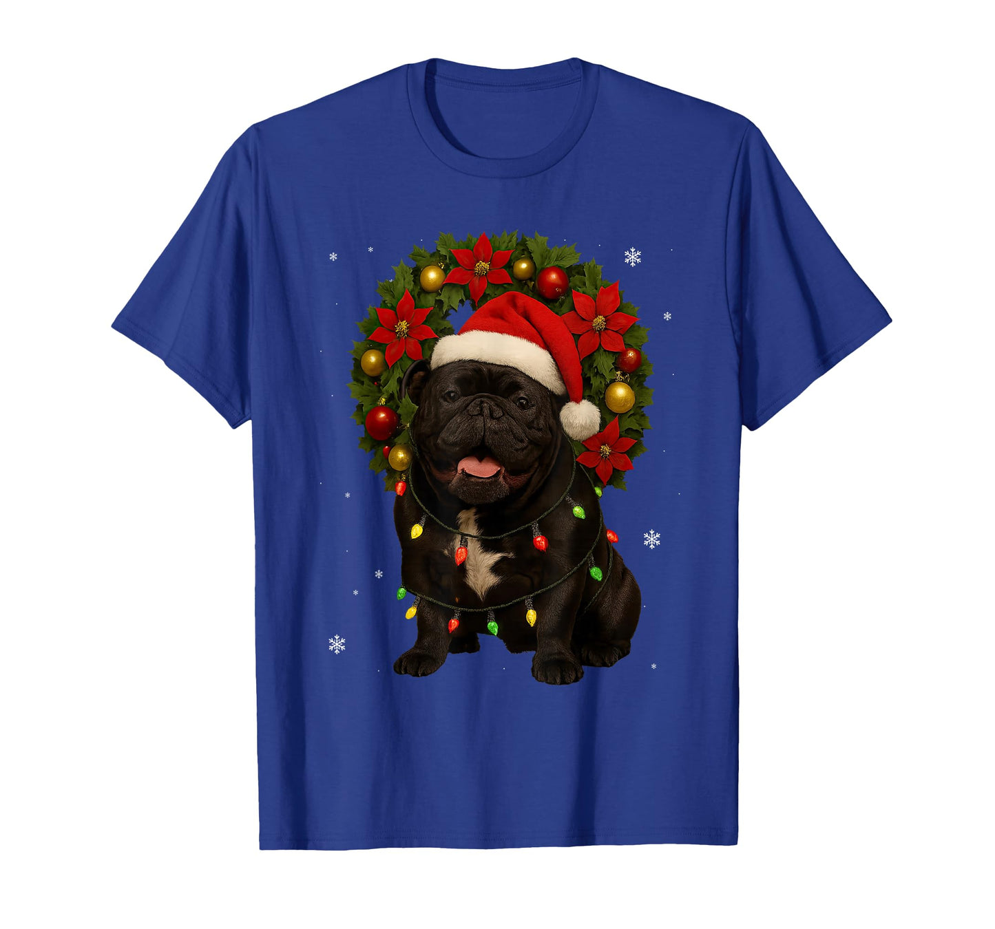 Cute English Bulldog Festive Wreath Christmas Dog T-Shirt