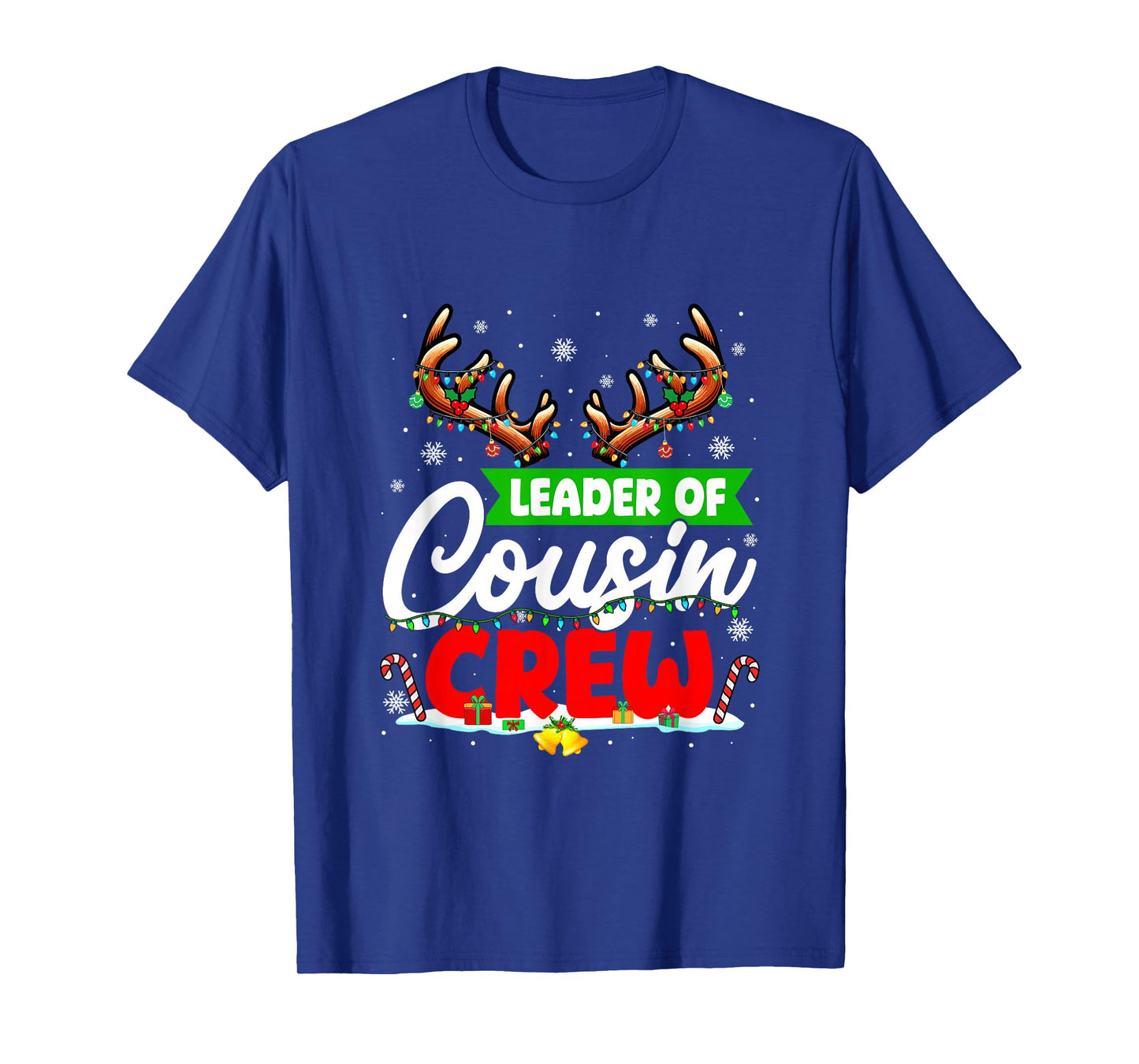 Leader of Cousin Crew Christmas Reindeer Colorful Lights T-Shirt
