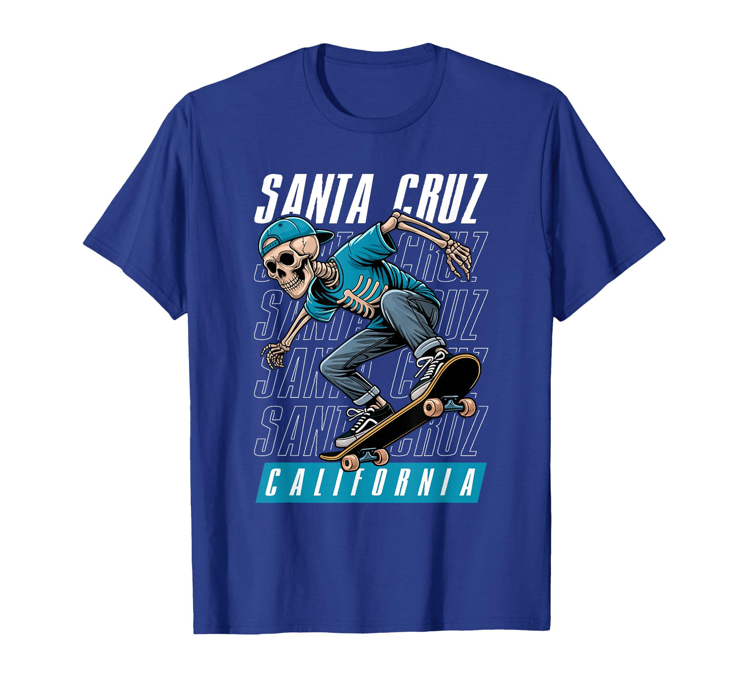 Santa Cruz California Tee, Skeleton in Hat Old School Skater T-Shirt