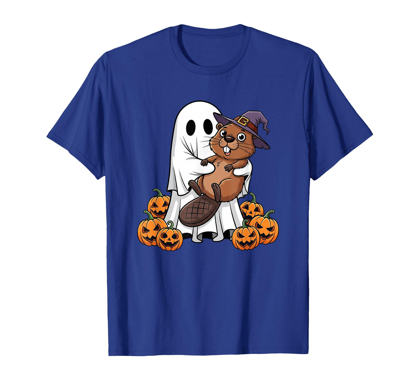 Funny Ghost Beaver Pumpkin Halloween Kids Mens Womens T-Shirt