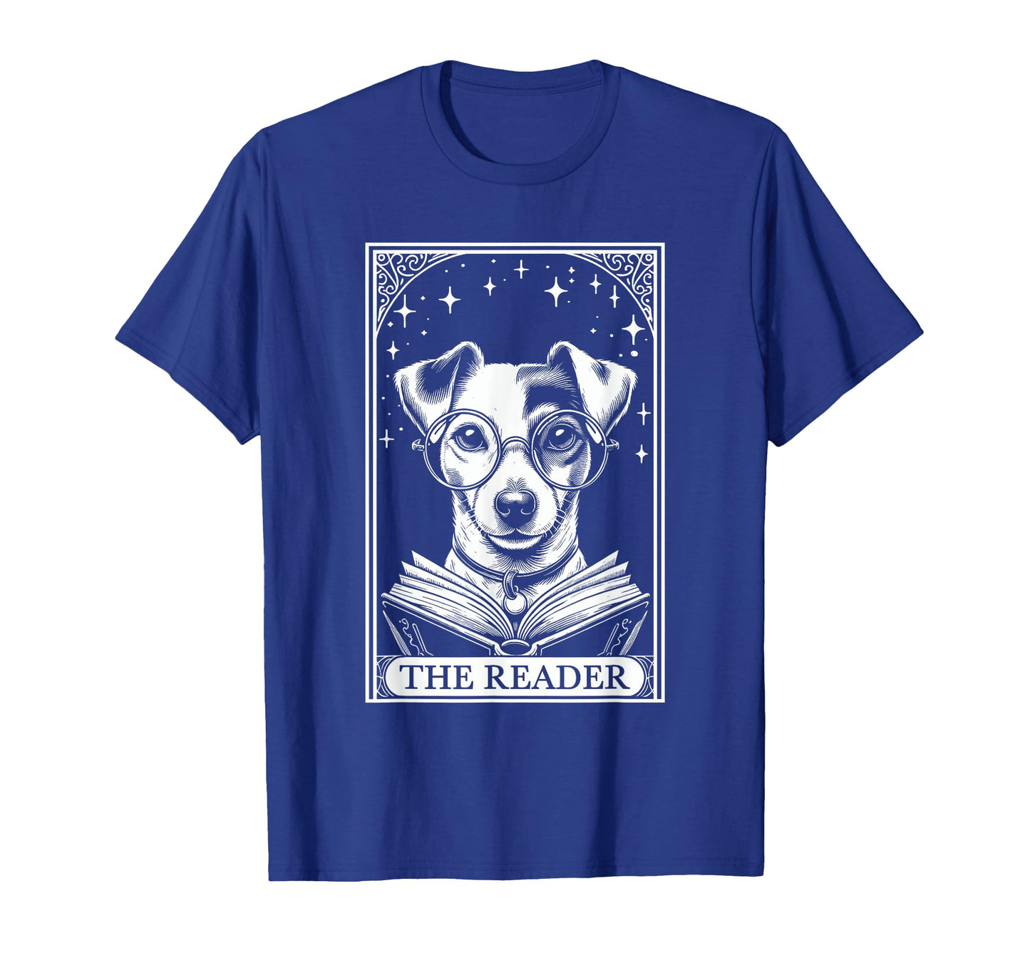 Retro Funny Jack Russell Dog Mom Reading Bookworm Tarot Card Jack Russell Terrier Book Lover T-Shirt - Unisex-Adults, Unisex-Kids - Black - Short Sleeve - Small