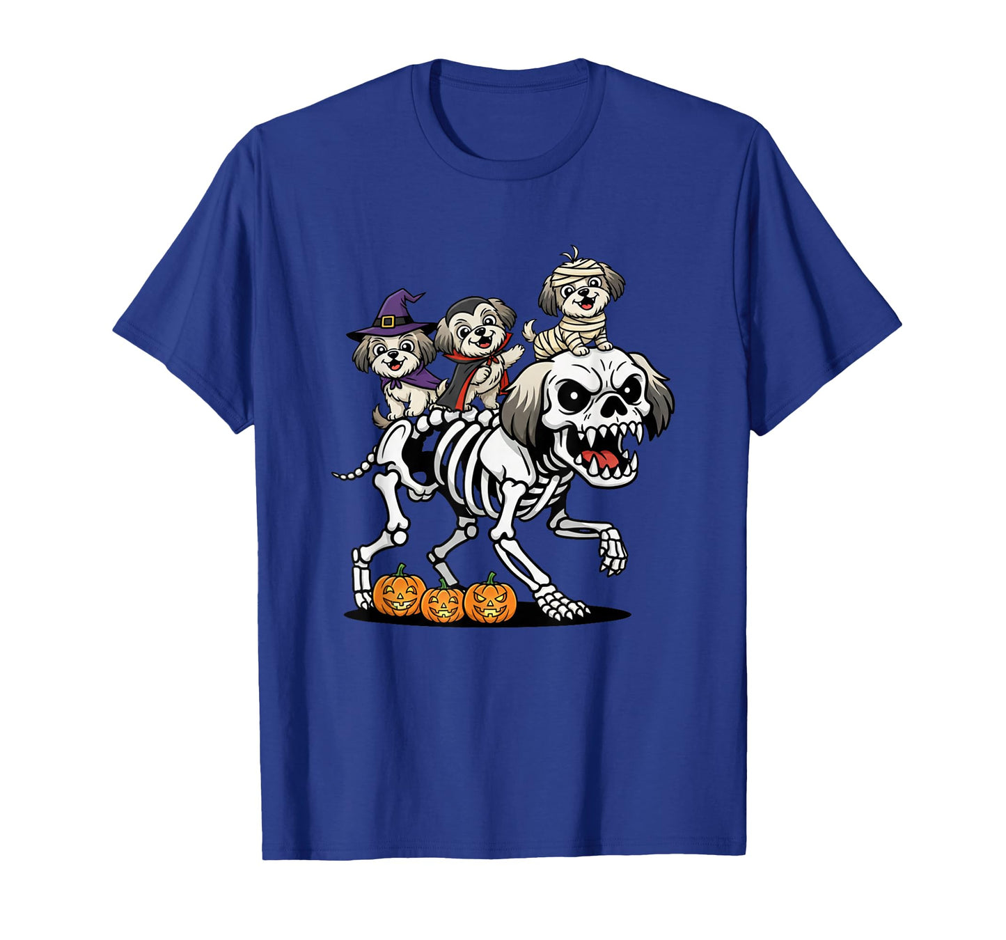 Shih Tzu Dog Skeleton Mummy Witch Halloween Kids Mens Womens T-Shirt