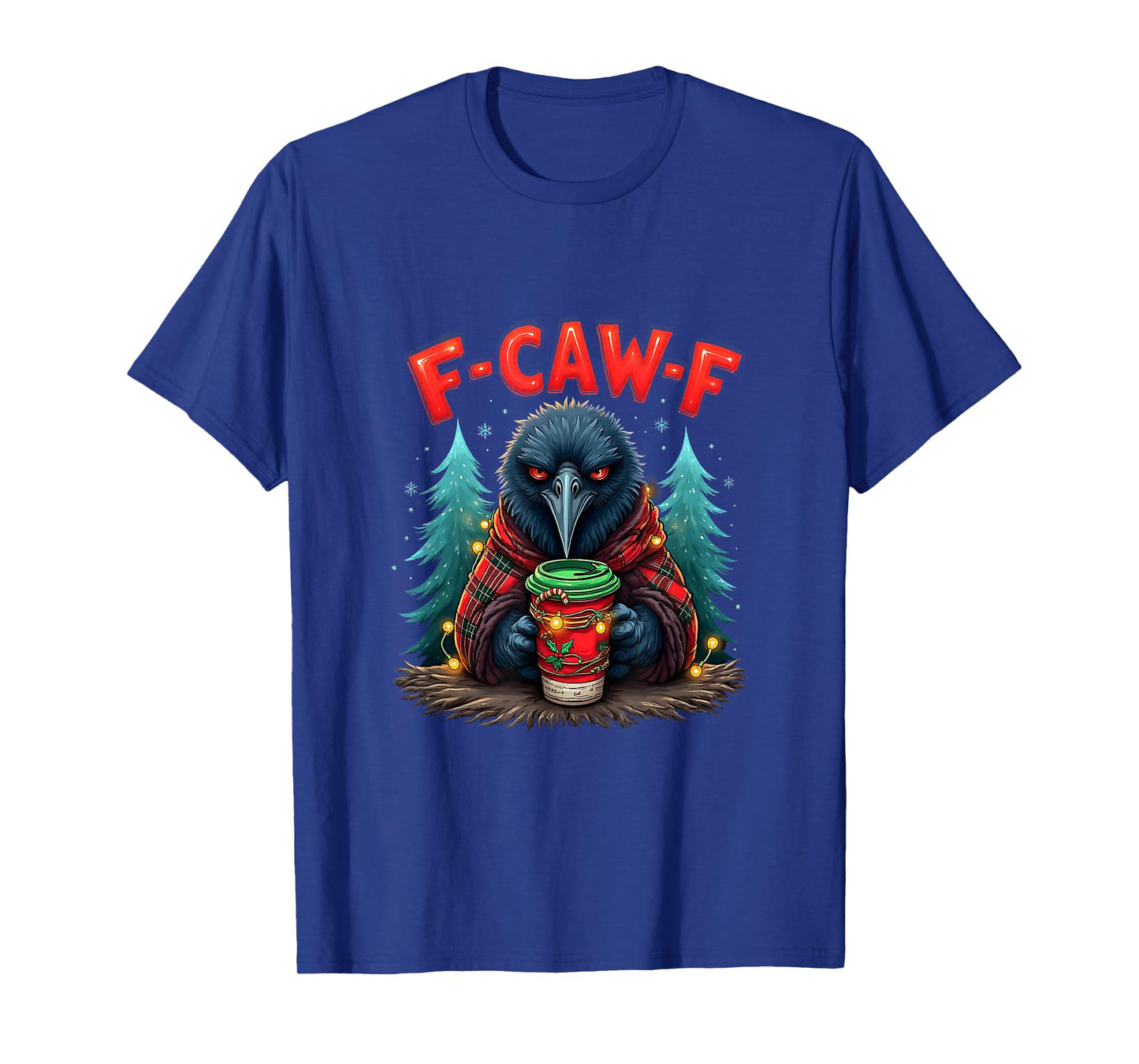 Vintage Christmas Horror Funny Black Crow F-Caw-F Santa T-Shirt
