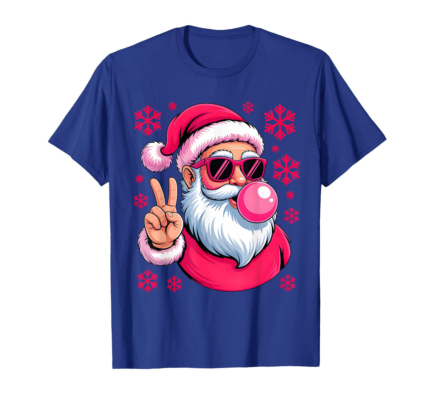 Retro Santa Christmas Blowing Bubble Pink Santa Xmas Funny T-Shirt