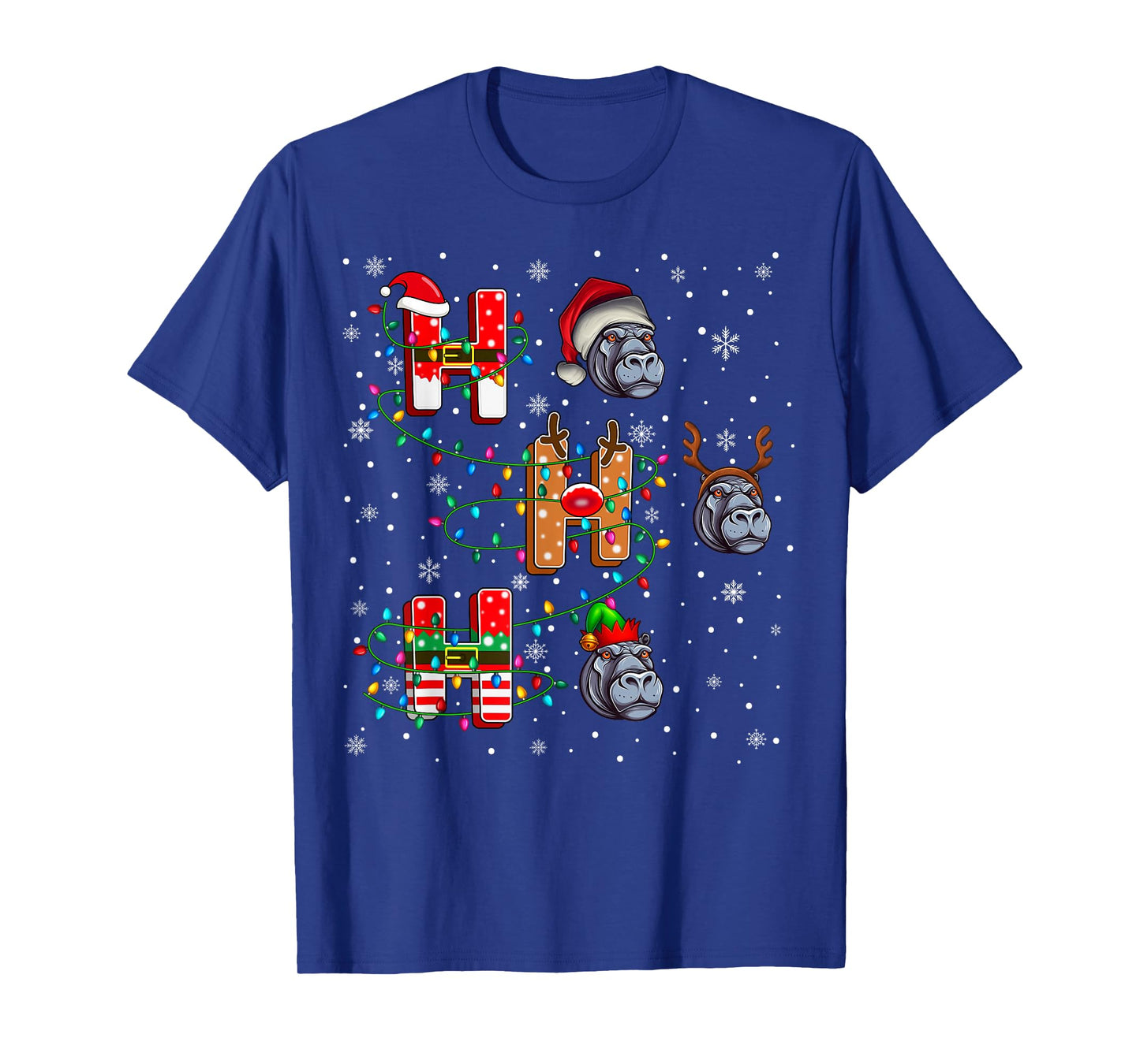 Ho Ho Ho Santa Reindeer Elf Hippopotamus Animal Christmas T-Shirt