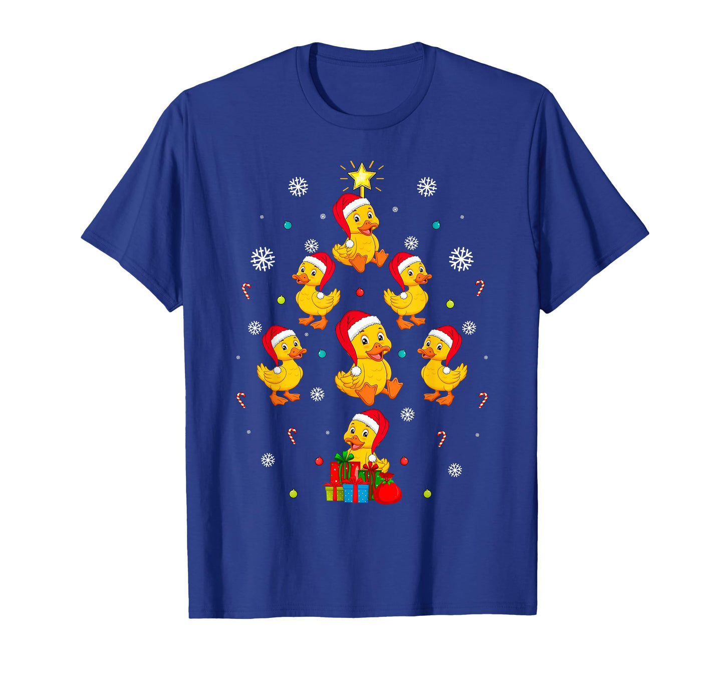 Rubber Duck Christmas Tree Lights Funny Santa Hat Cute Xmas T-Shirt