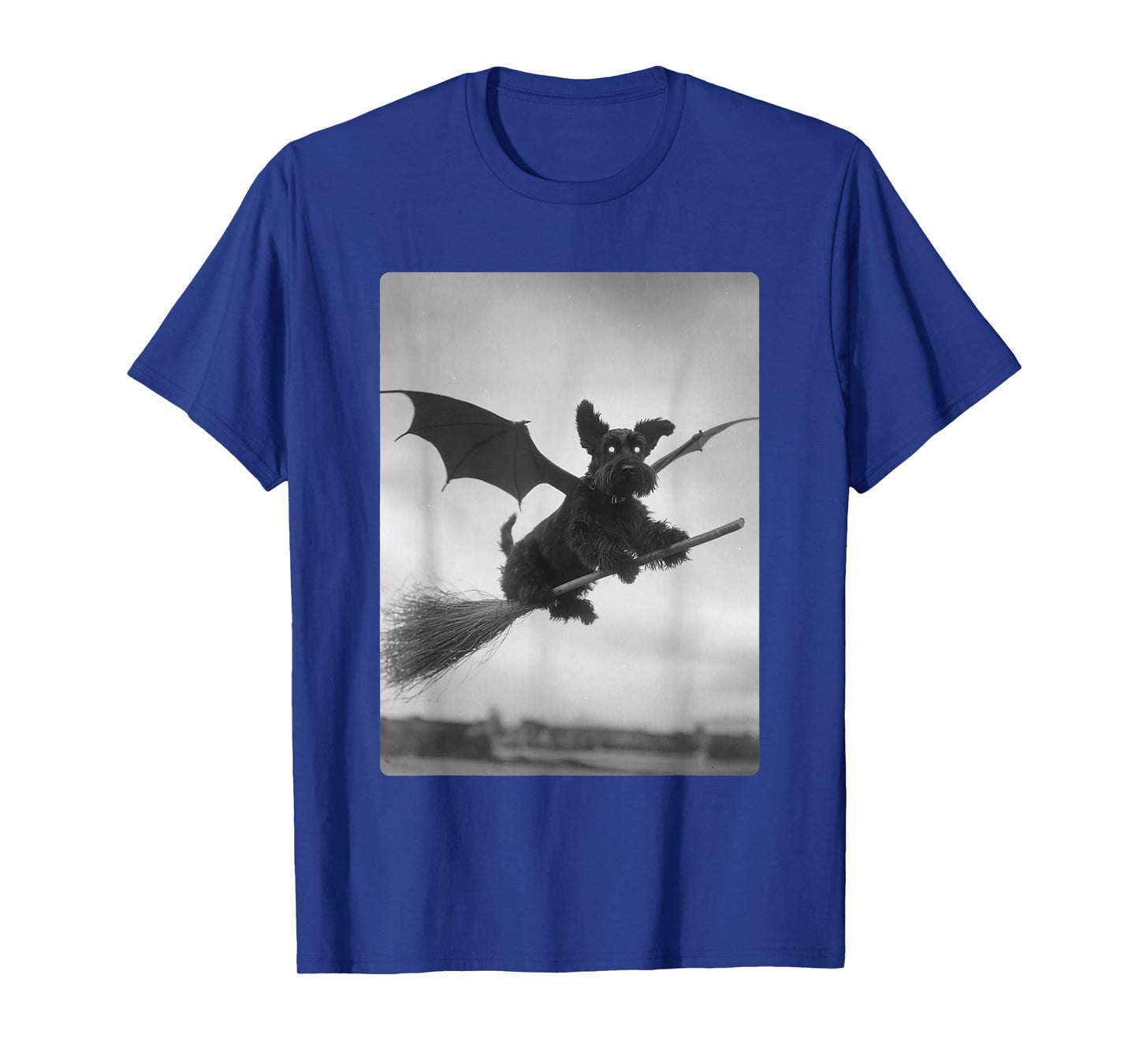 Gothic Schnauzer Witch Broom Bat Wings Spooky Halloween Dog T-Shirt