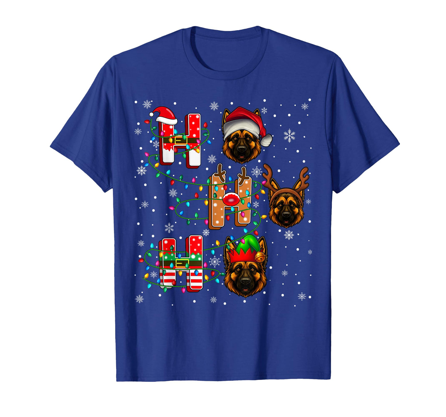 Ho Ho Ho Santa Reindeer Hat Elf German Shepherd Dog Xmas T-Shirt