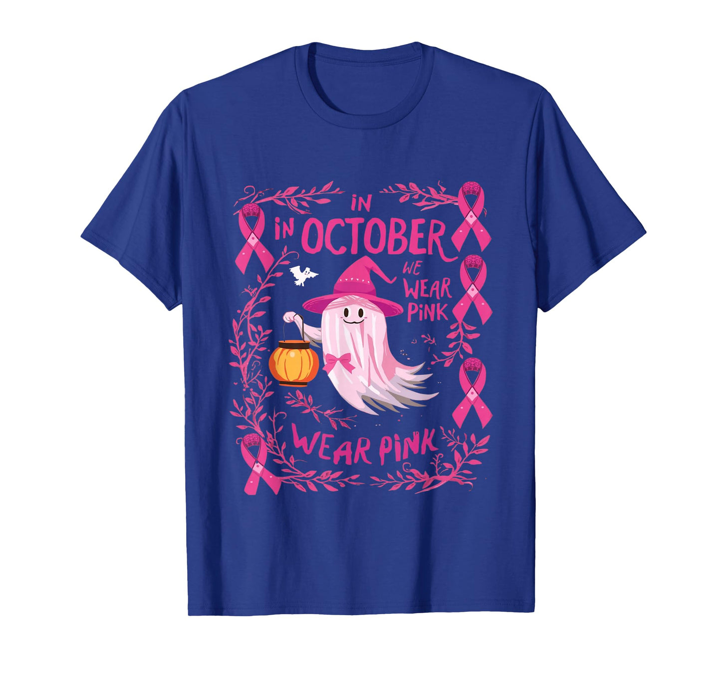 in October we wear Pink Ghost Halloween tee for Women T-Shirt