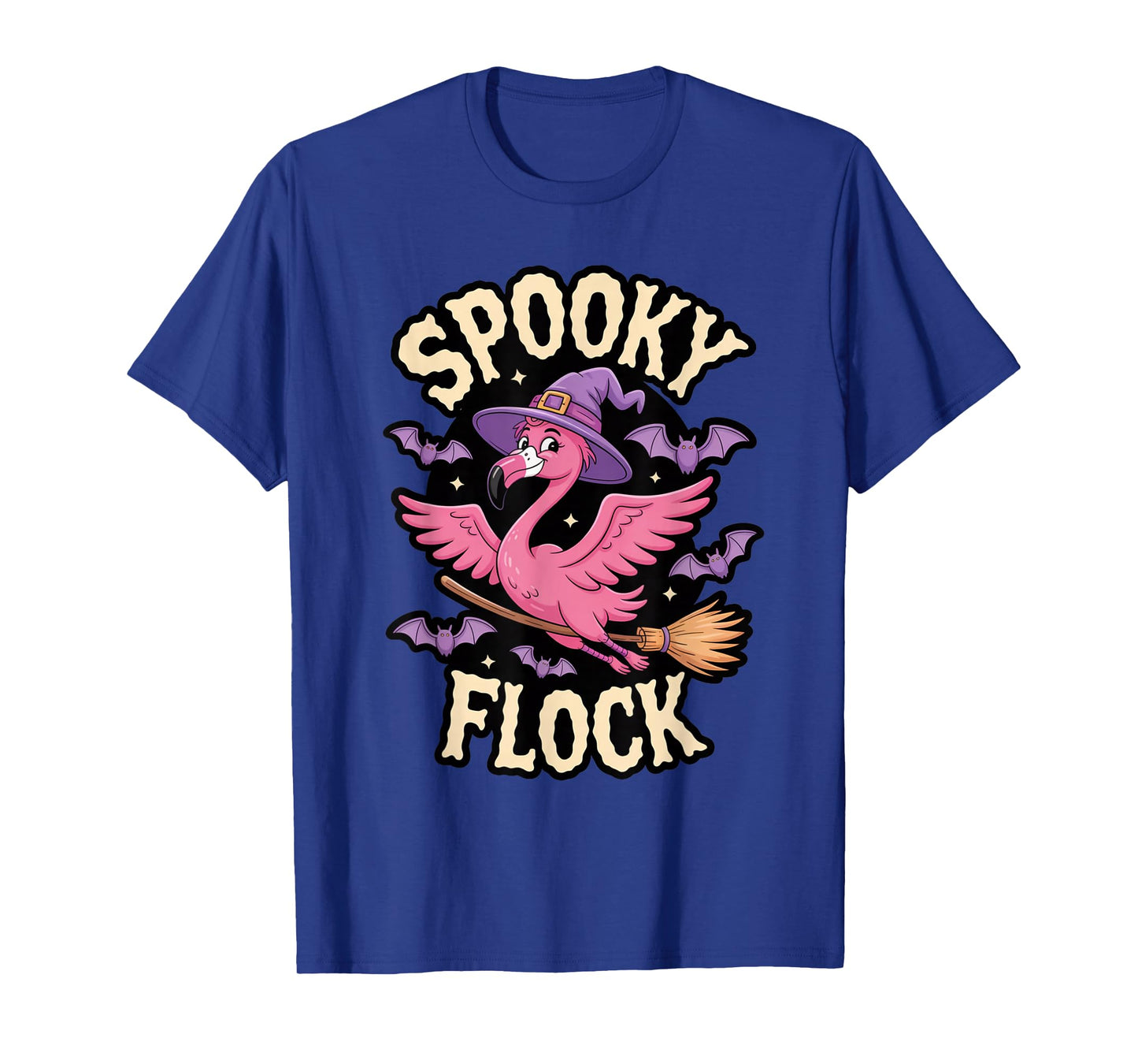 Spooky Flock Flamingo Witch with Bats T-Shirt