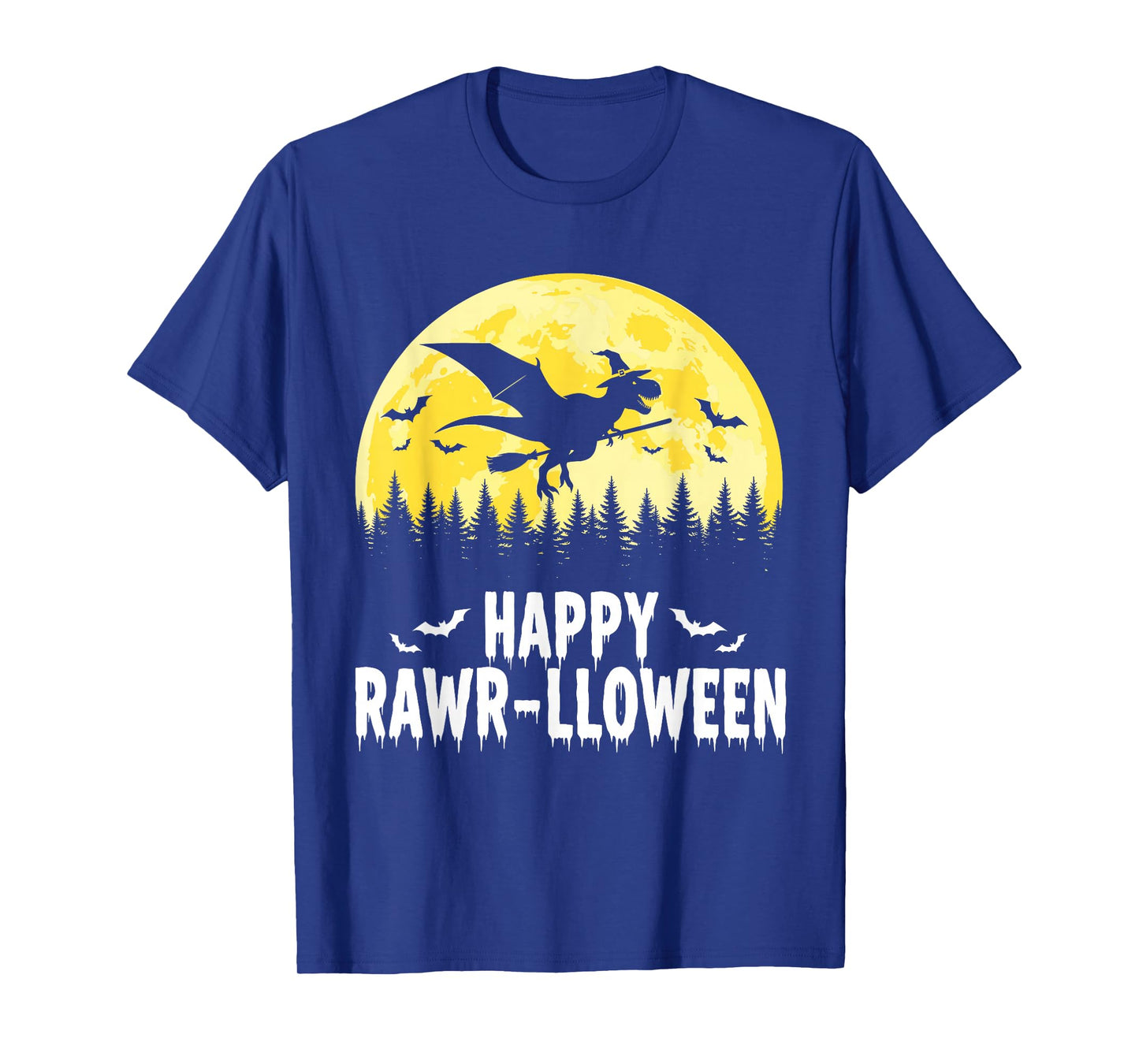 Happy Rawr-lloween Funny Halloween T Rex Flying Witch T-Shirt