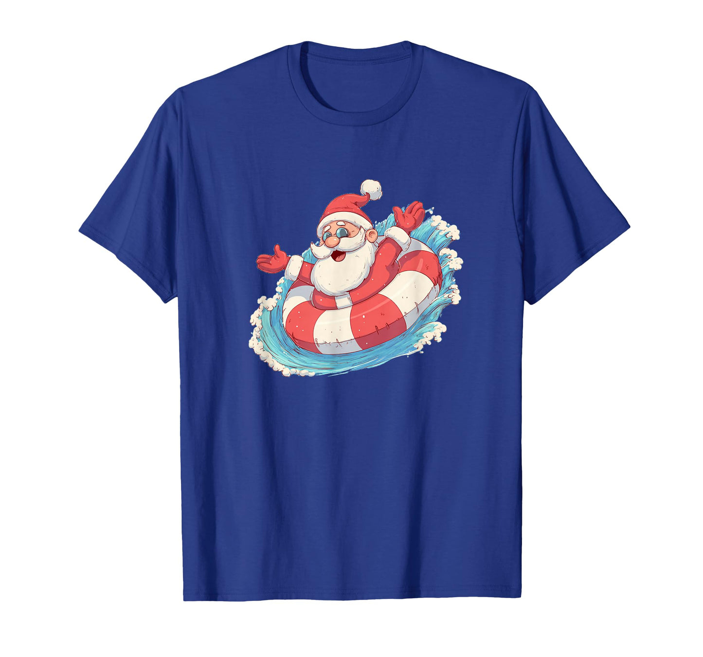 Great Festive Xmas Graphic with Excited Santa in Pool Ring T-Shirt