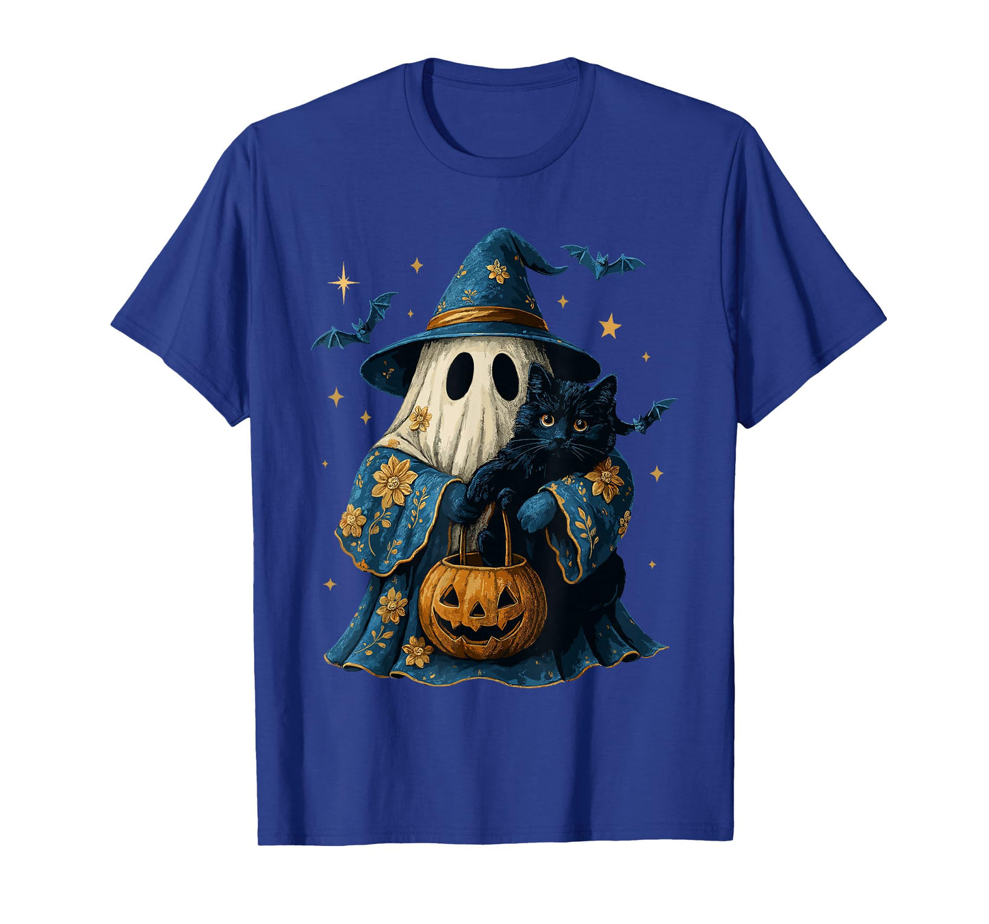 Floral Spooky Season Ghost Witch Cat Costume, Black Cat T-Shirt