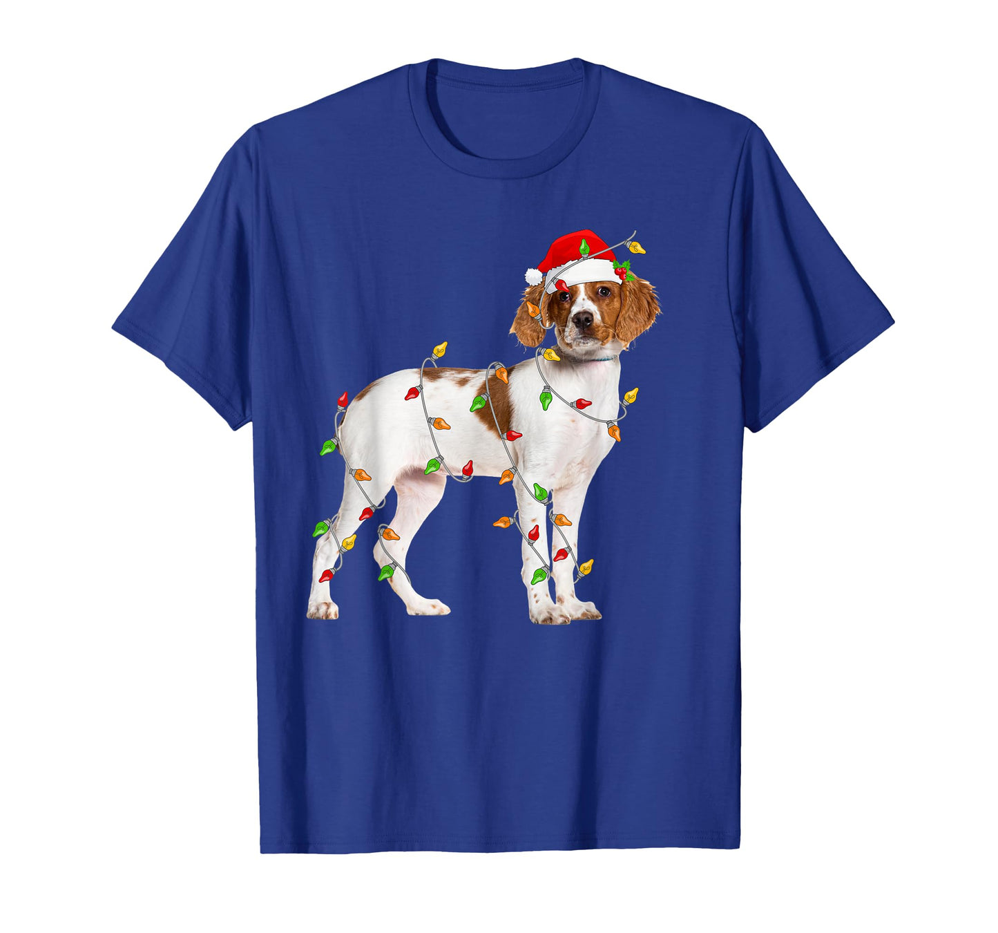 Brittany Spaniel Christmas Lights Santa Funny Pet Dog Xmas T-Shirt