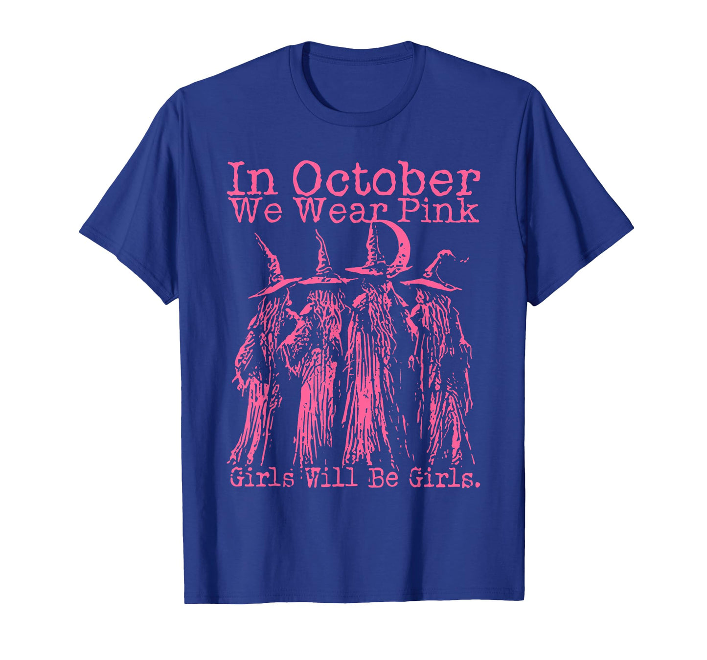 in October We Wear Pink Witch Halloween Breast Cancer Women T-Shirt