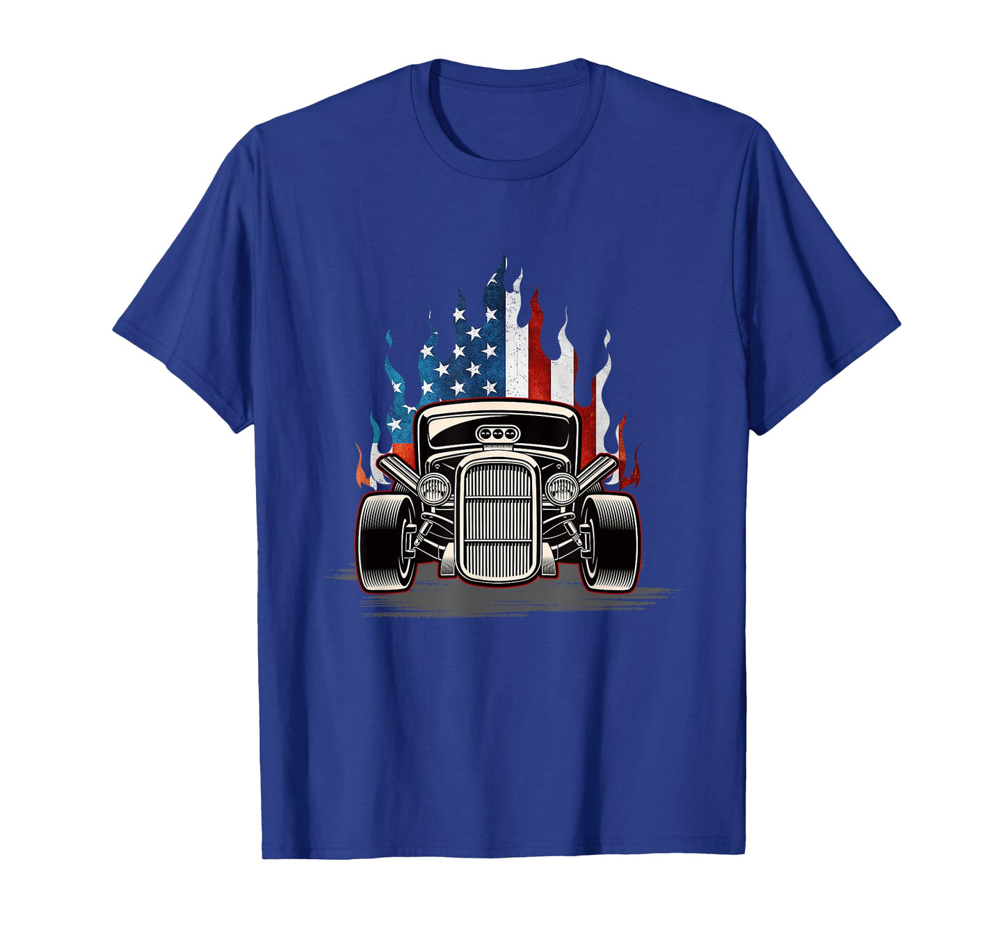 American Flag Vintage Hot Rod Veteran Memorial Day July 4 Women Girls Kids Men T-Shirt