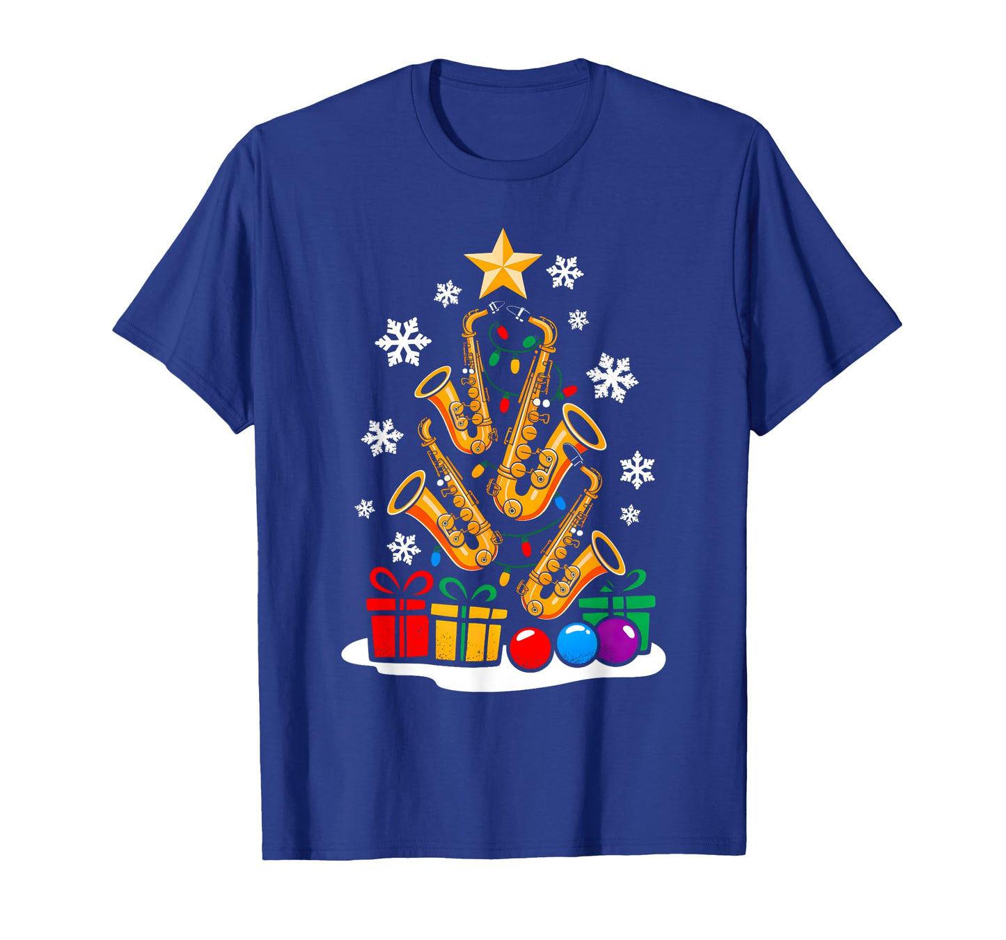 Christmas Saxophone Player Xmas Tree Funny Music Lover Santa T-Shirt