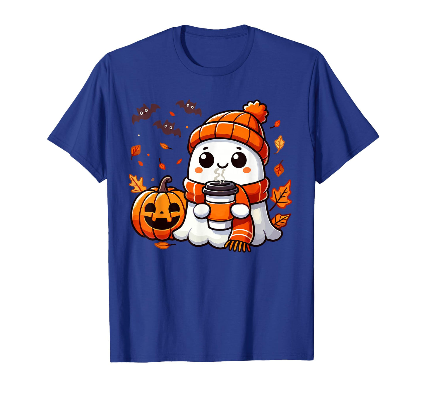 Cute Halloween Ghost Drinking Ice Coffee, Halloween Women T-Shirt