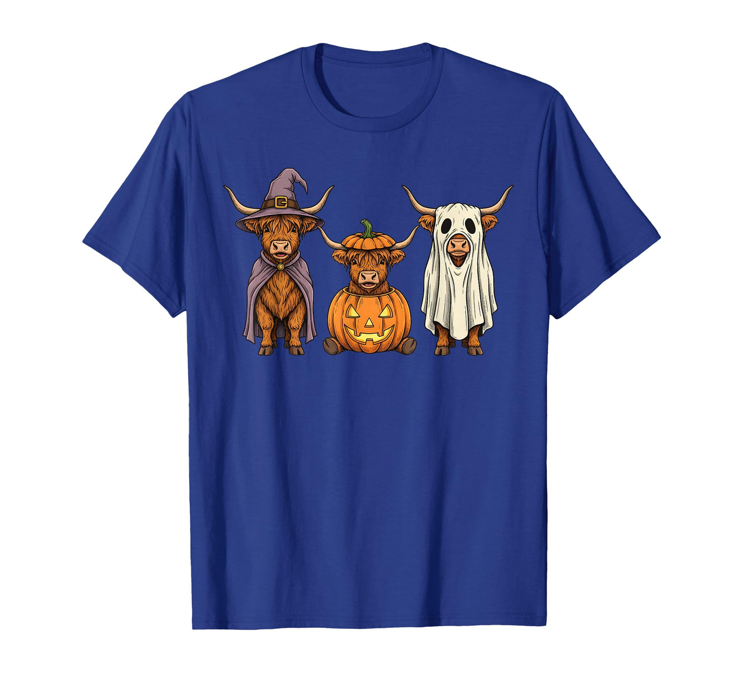 Spooky Ghost Highland Cow Pumpkin Halloween Farm Animal T-Shirt