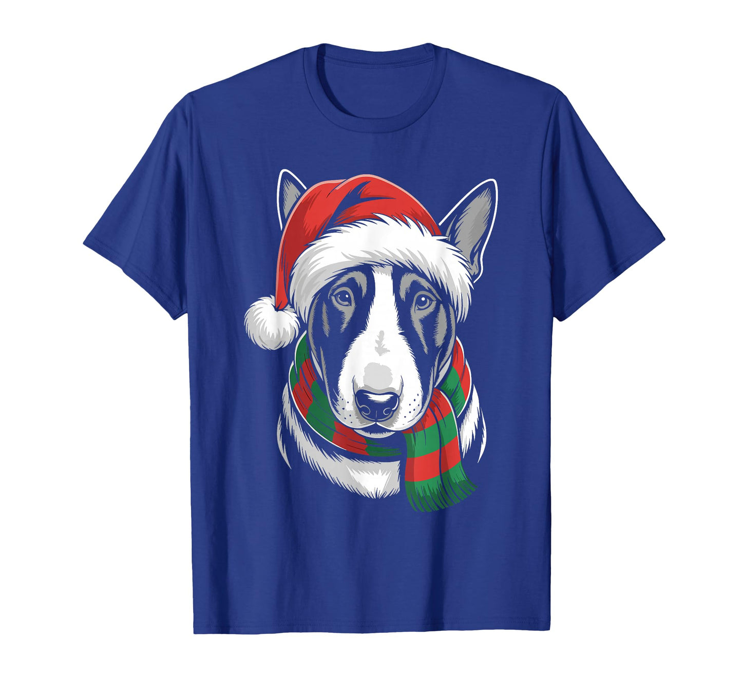 Bull Terrier Dog Xmas Santa Hat Scarf Christmas Costume T-Shirt