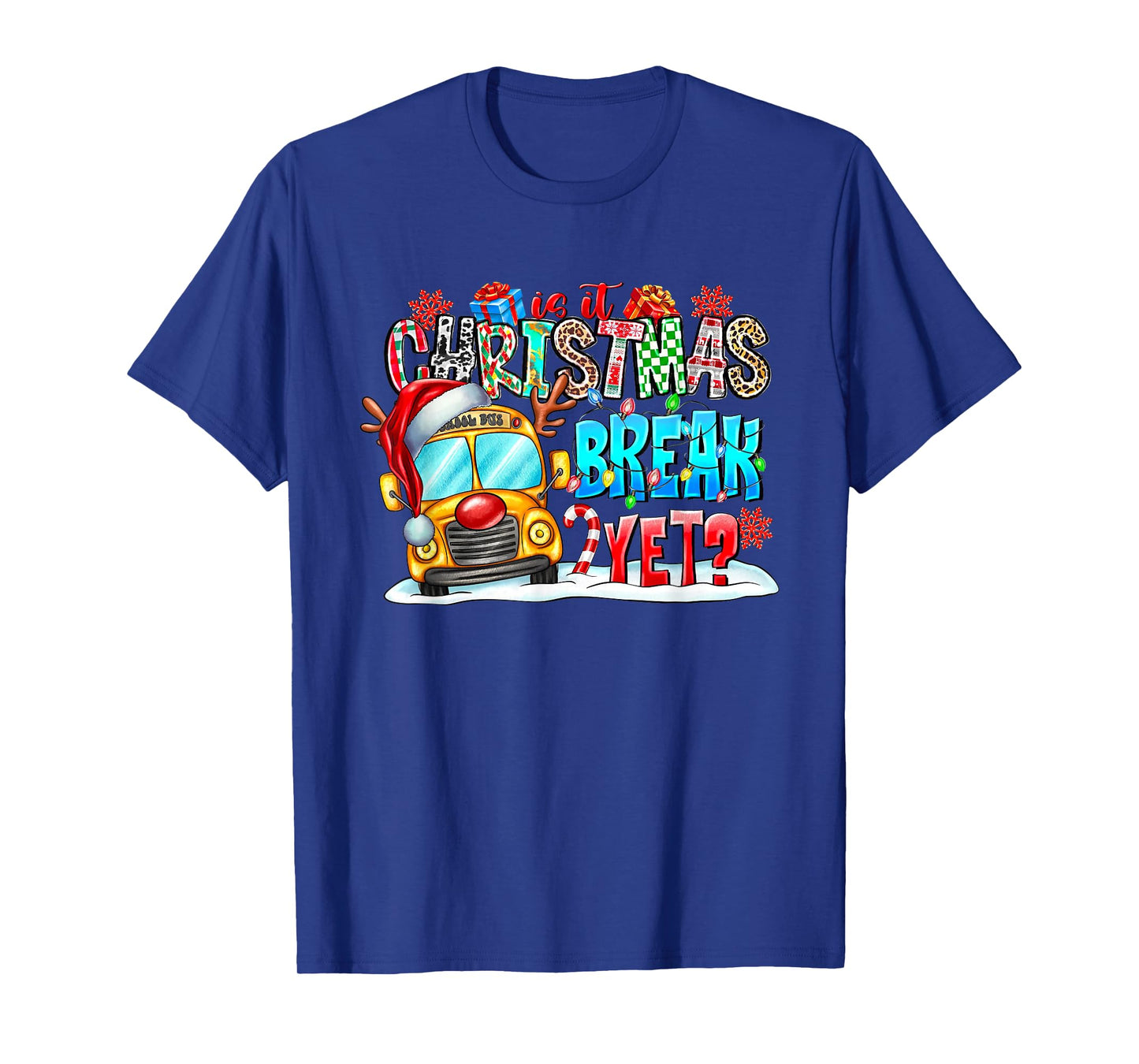 is it Christmas Break Yet School Bus Santa hat Cute T-Shirt