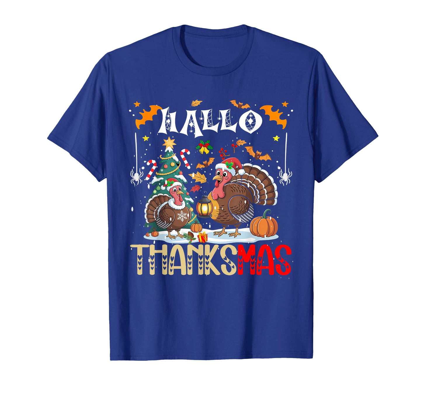 Funny HalloThanksMas Happy Thanksgiving Santa Turkey T-Shirt