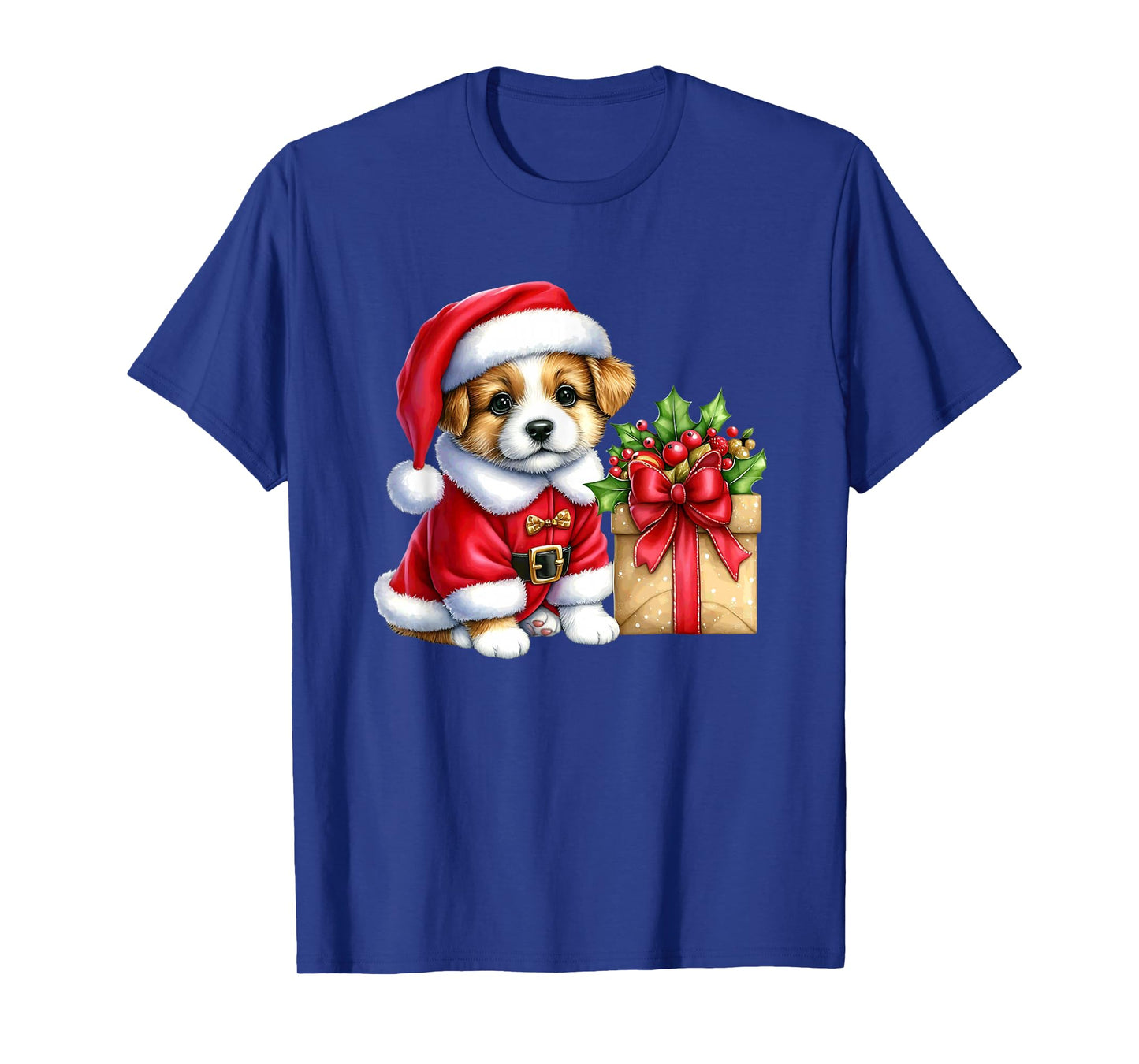 Santa Puppy with Present Box T-Shirt