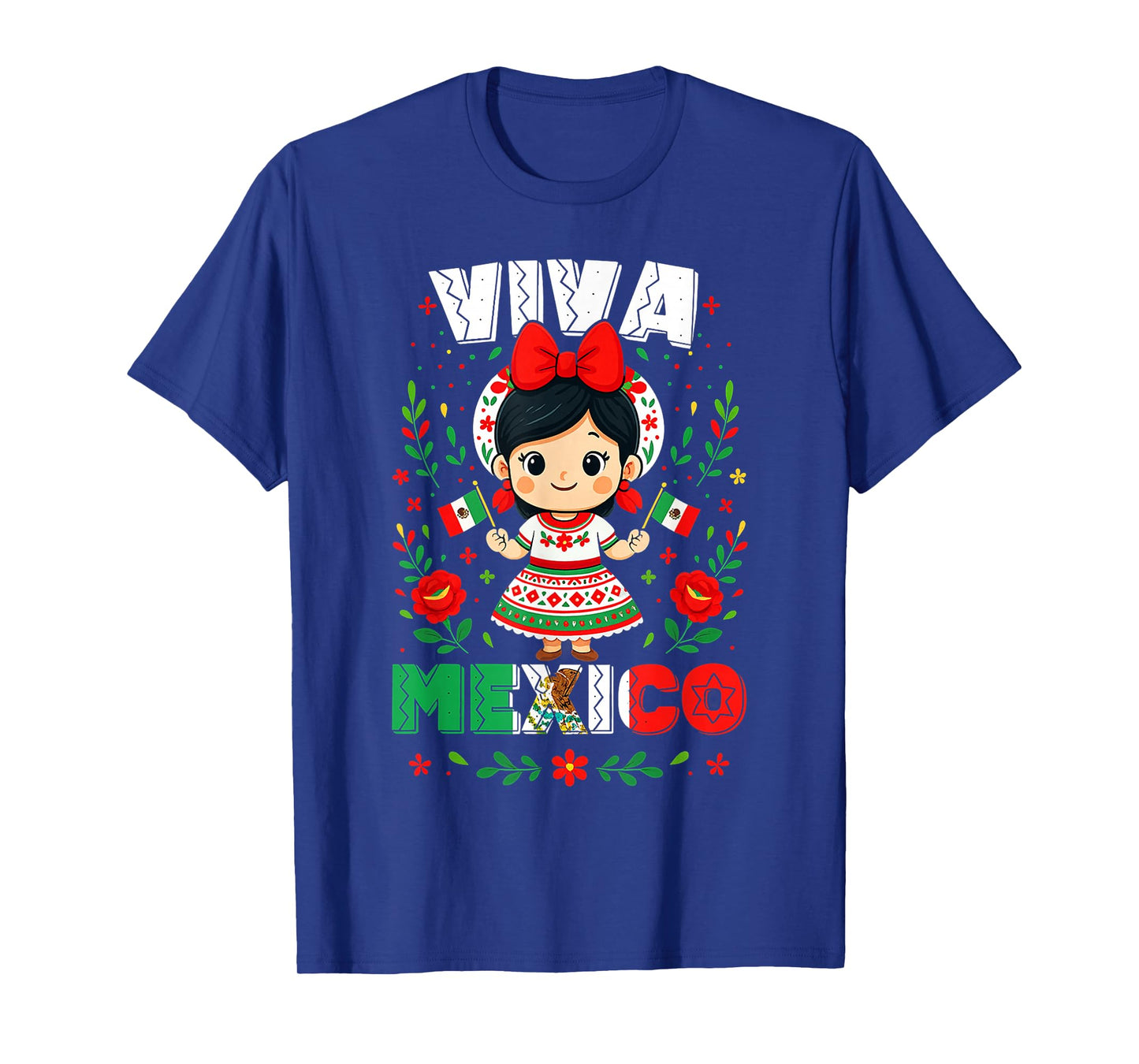 Viva Mexico Mexican Girl Kids Flag Independence Day Girls T-Shirt