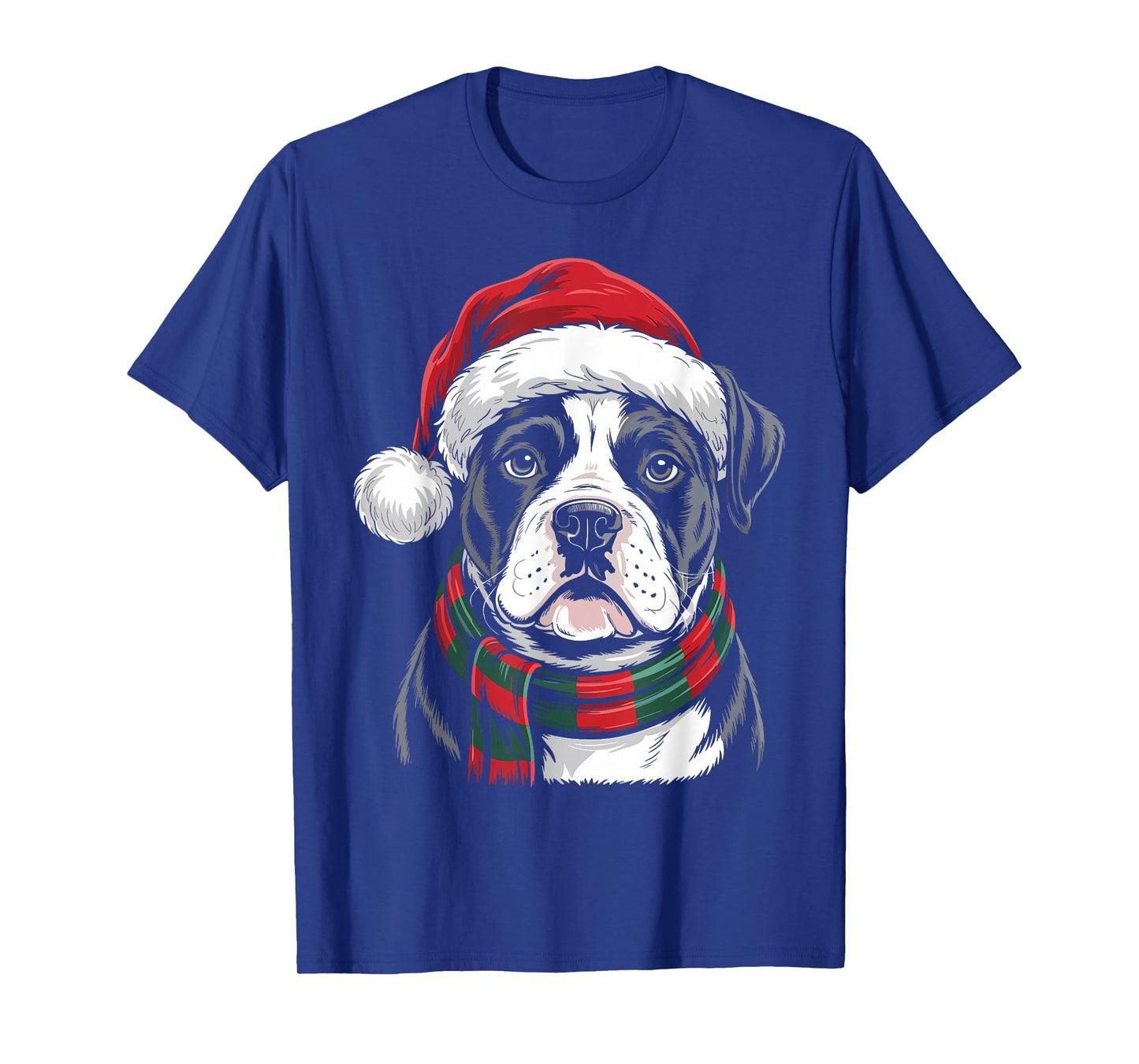 American Bulldog Xmas Santa Hat Scarf Christmas Costume T-Shirt