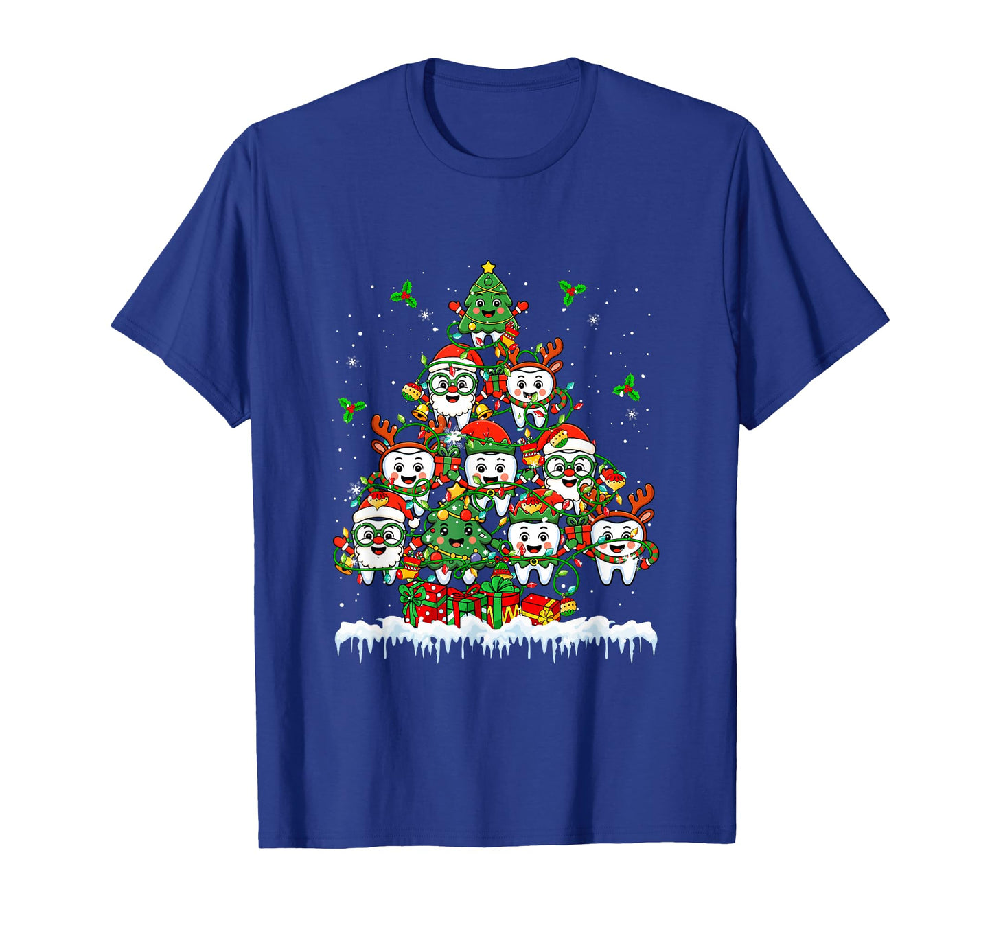 Group Santa Elf Reindeer Teeth As Colorful Xmas Tree Dentist T-Shirt