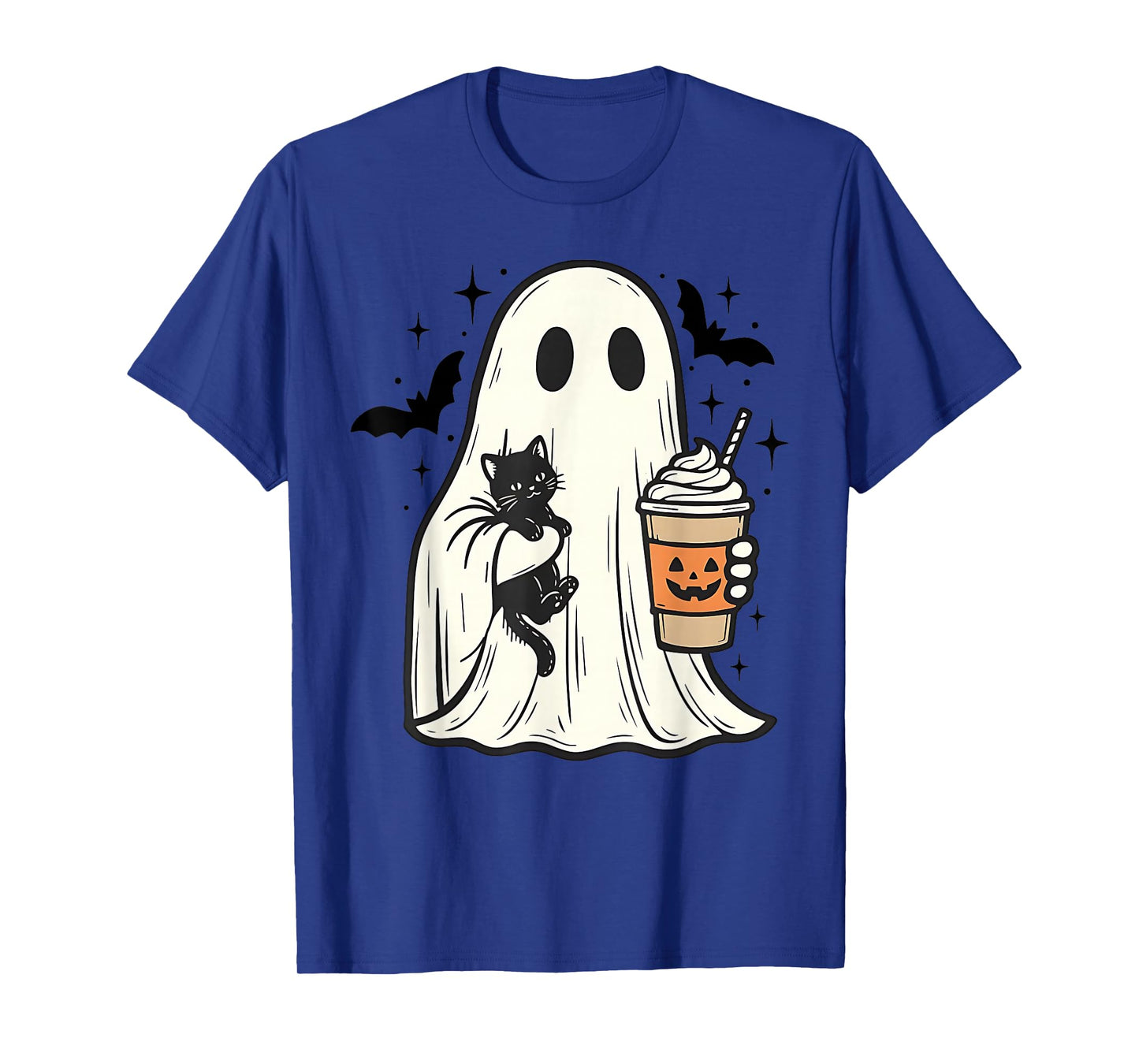 Vintage Halloween Ghost Holding Black Cat Fall Coffee T-Shirt