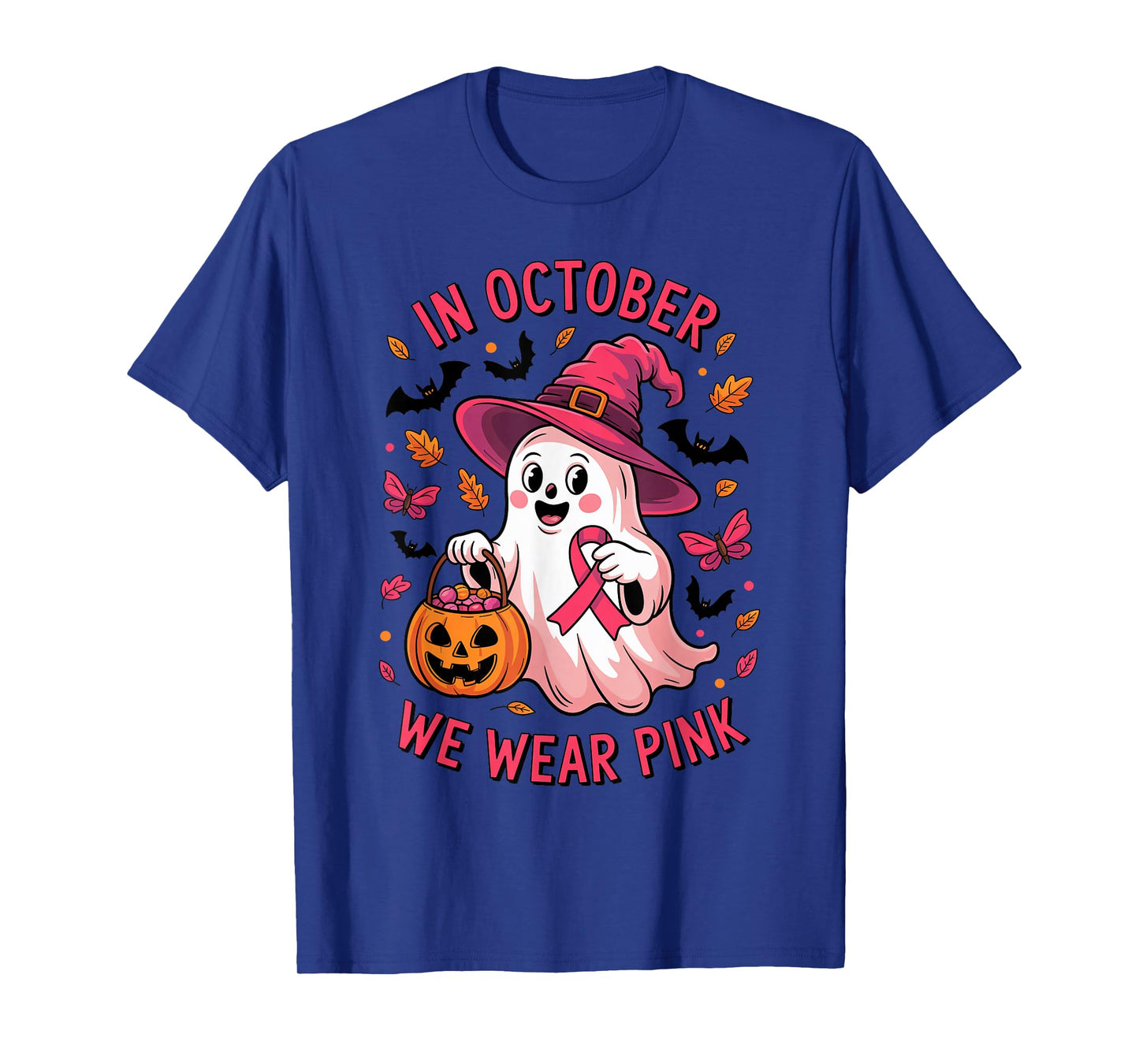 Cute Halloween Ghost Witch in October We Wear Pink Costume T-Shirt