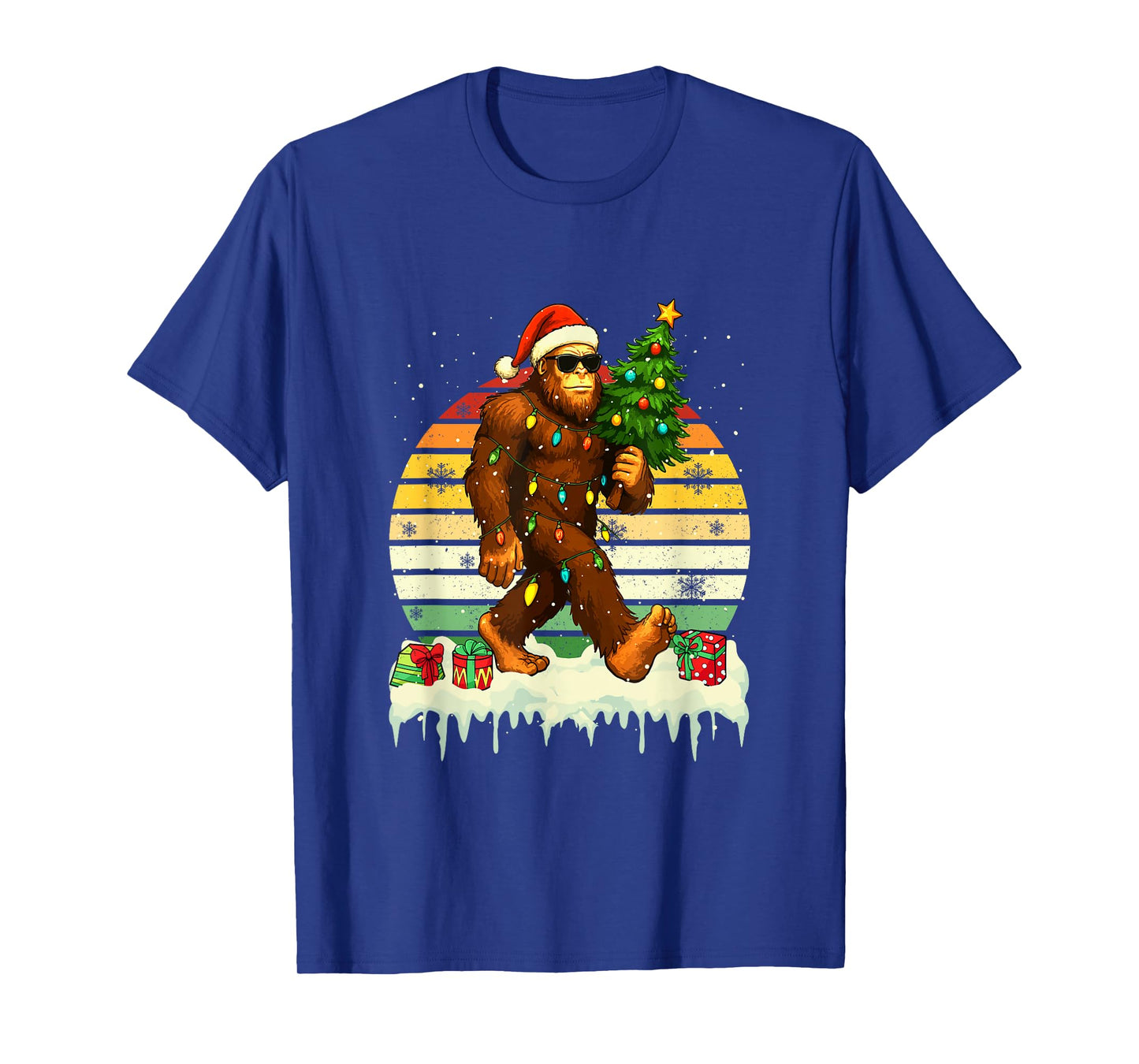 Vintage Retro Santa Bigfoot Sunglasses with Christmas Tree T-Shirt