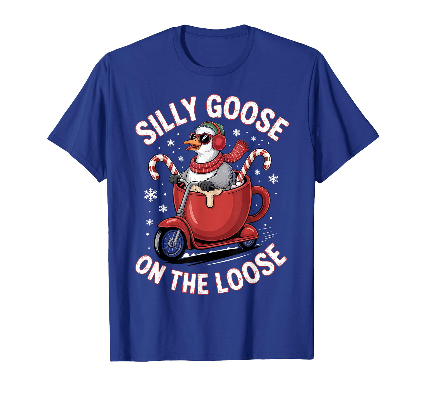 Goose Silly On The Loose Funny Hot Cocoa Scooter Christmas T-Shirt