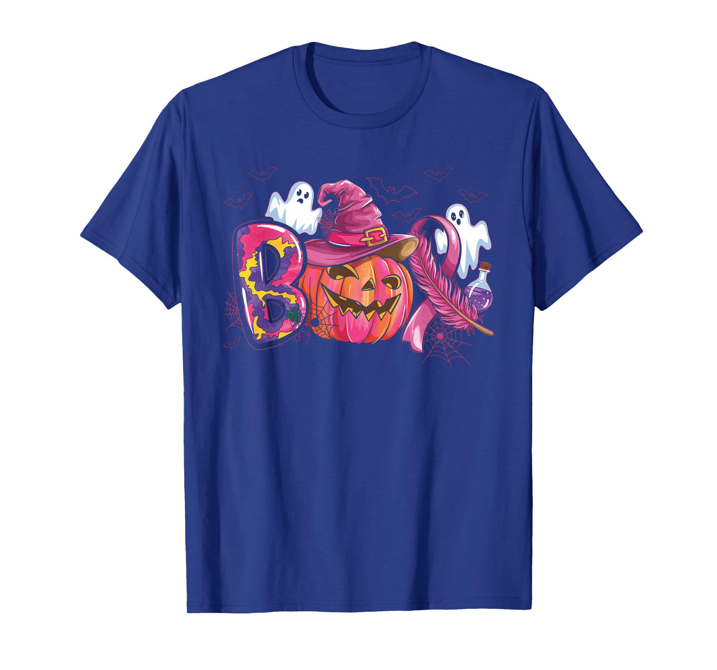 FUUNY Boo Halloween Pumpkin Pink Ribbon Witch Breast Cancer T-Shirt