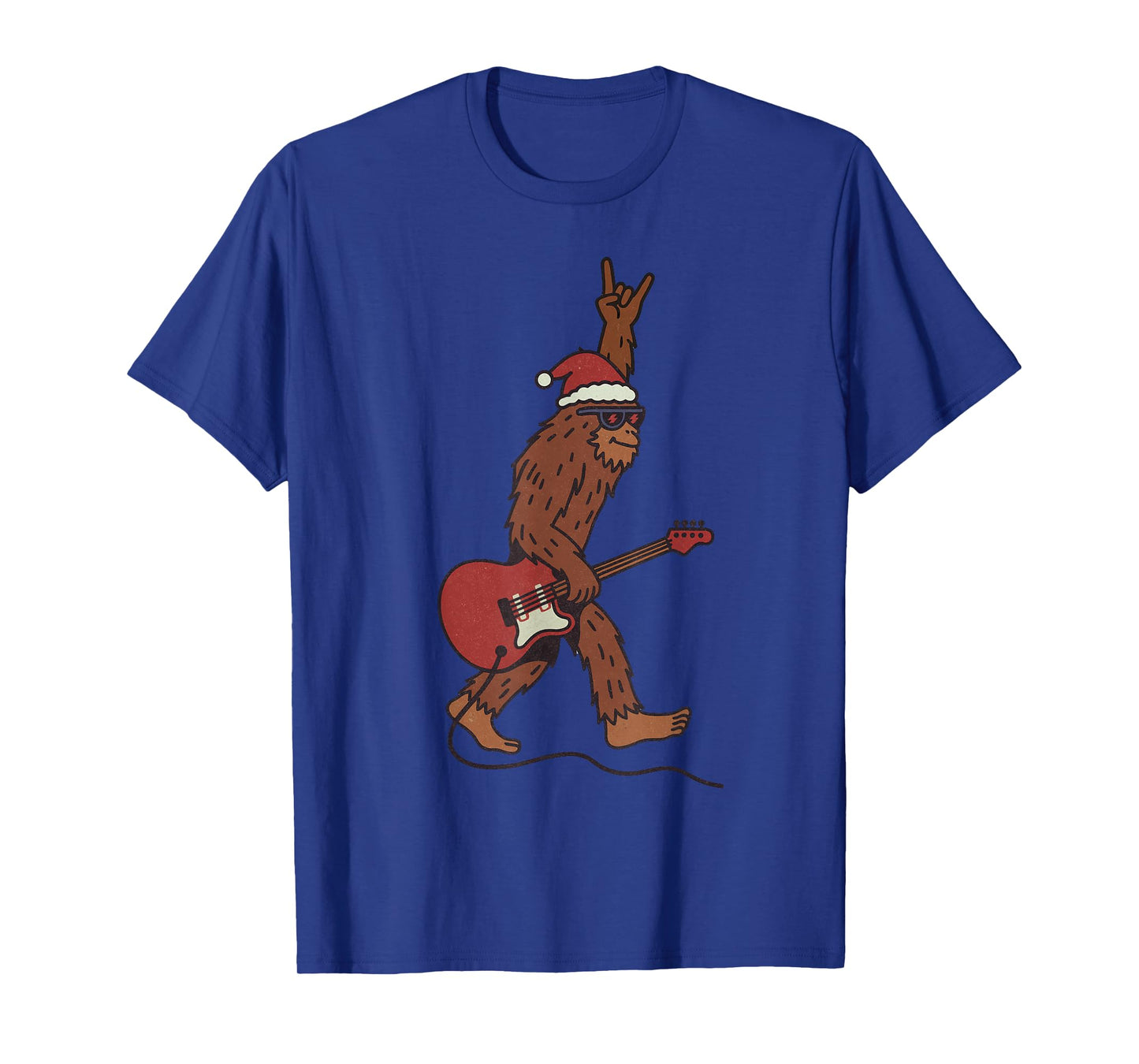 Sasquatch Playing Rock Guitar Christmas Vintage Funny Xmas T-Shirt