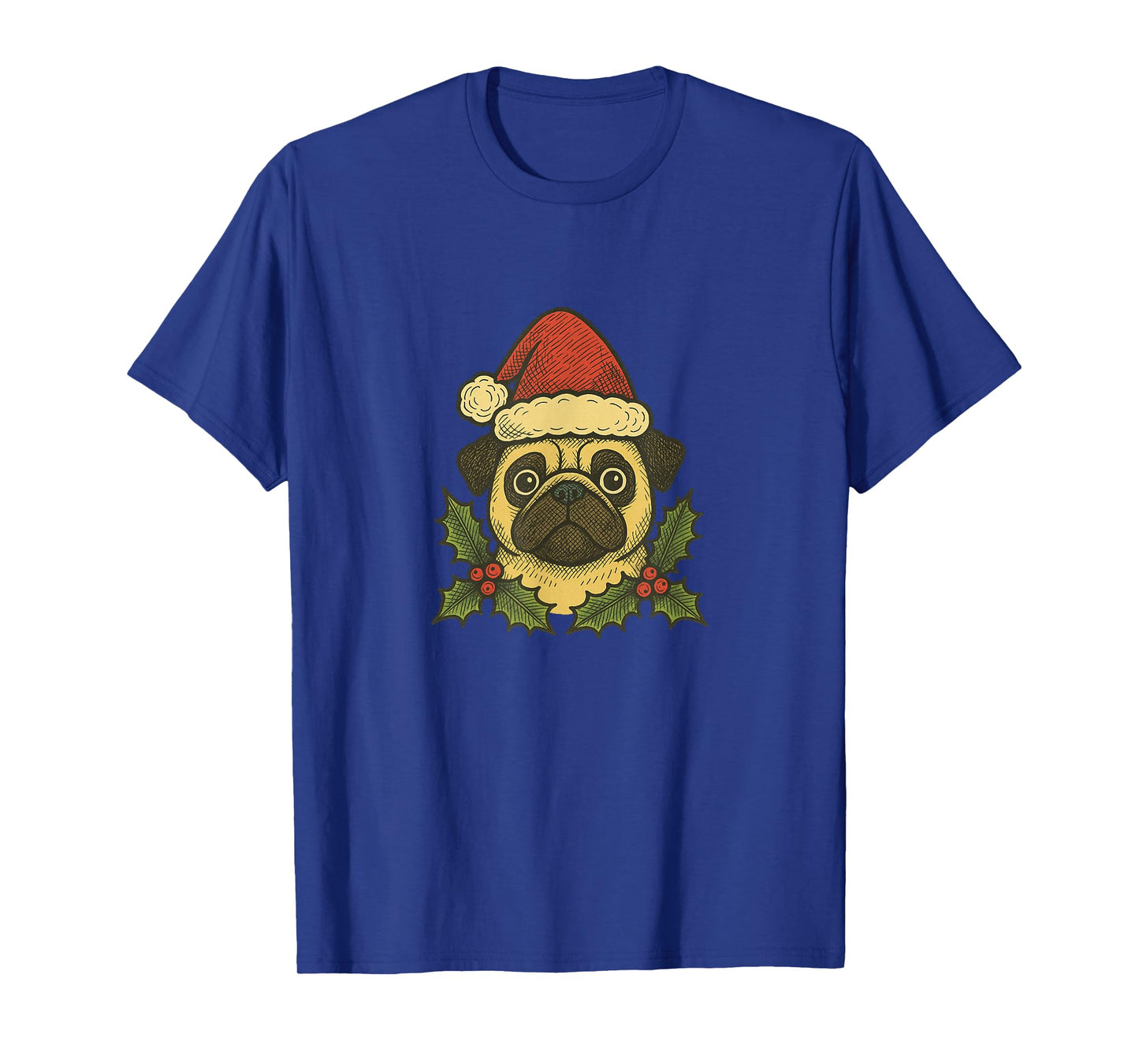 Christmas Pug Santa Hat Holly Holiday Cheer T-Shirt