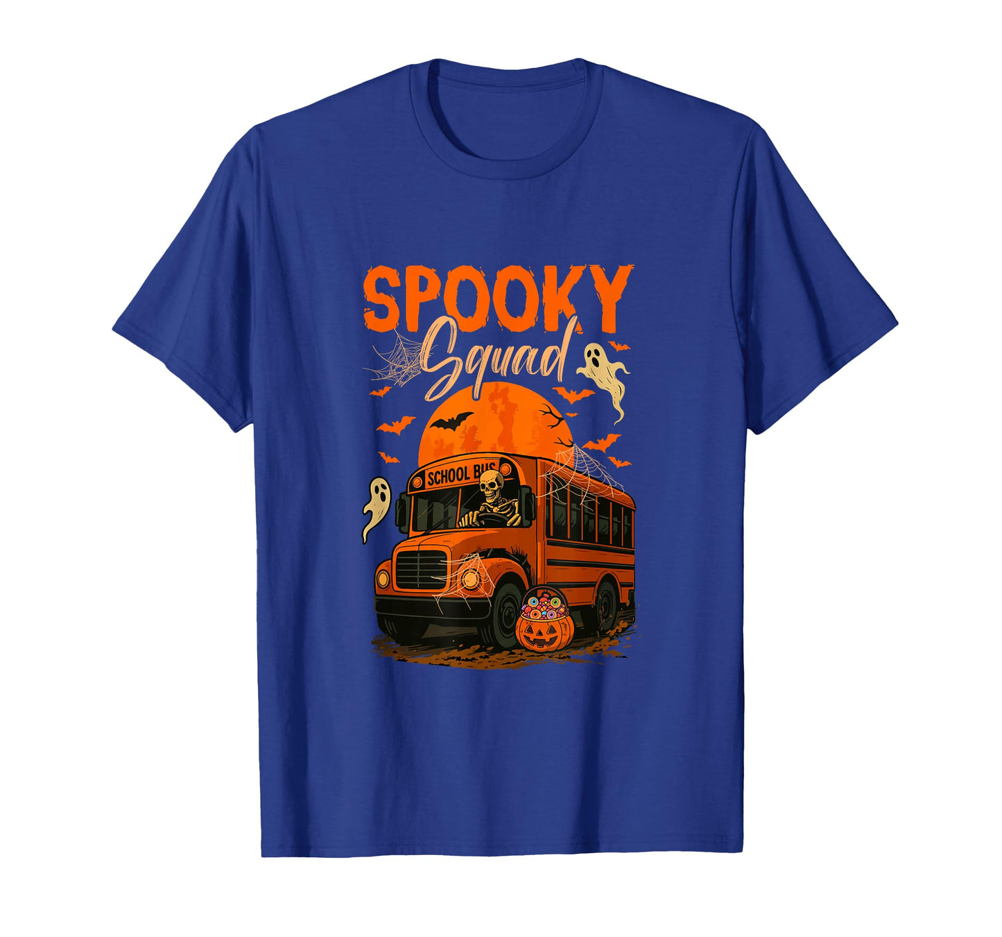 Spooky Halloween Squad Skeleton Driving School Bus Driver T-Shirt