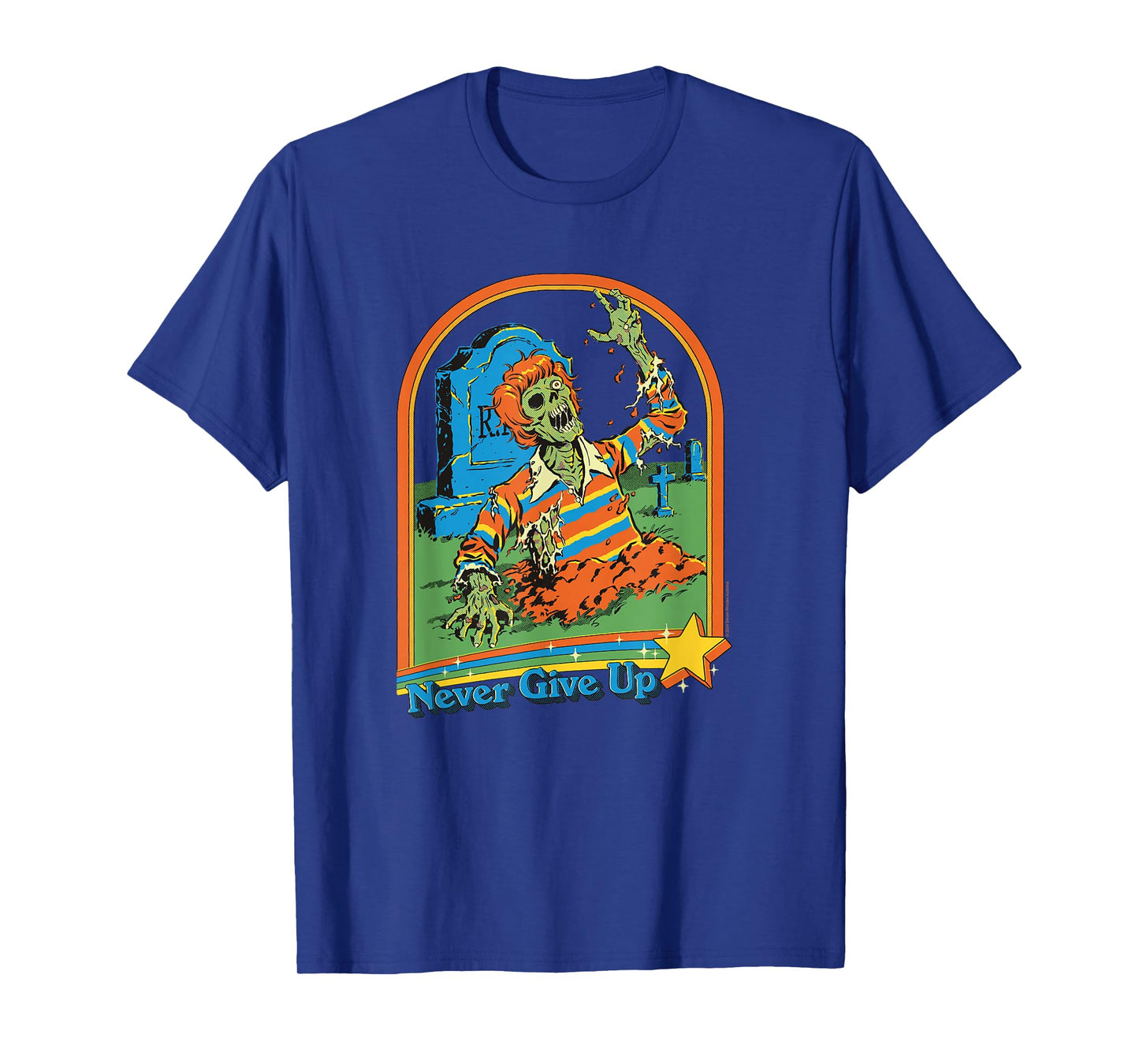 Steven Rhodes Never Give Up Zombie Rising Retro Dark Humor T-Shirt