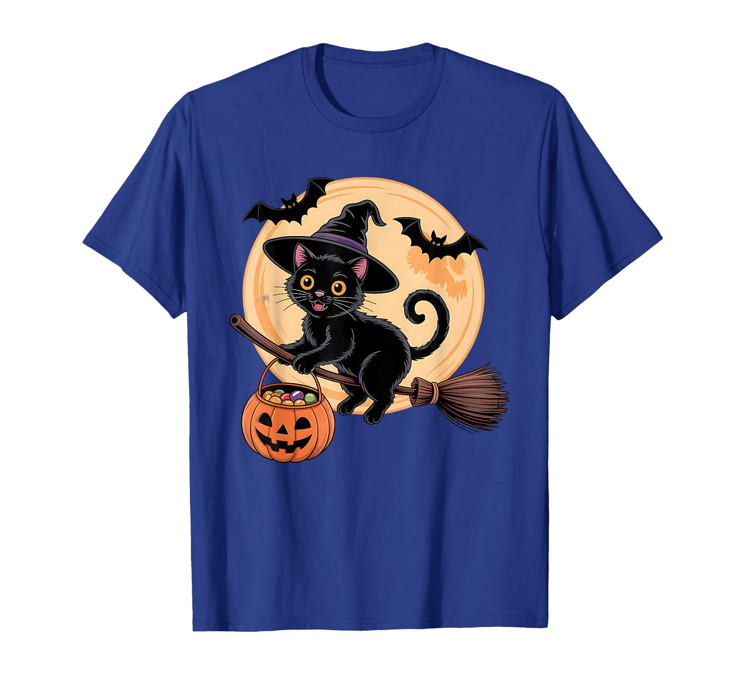 Retro Black Cat Halloween Pumpkin Costume for Men Women Kids T-Shirt