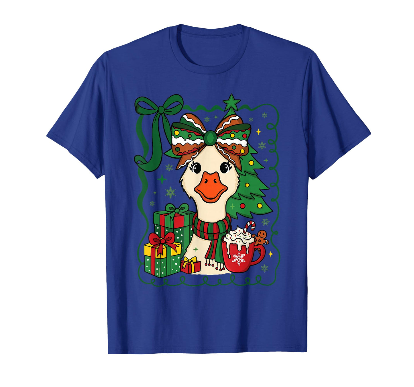 Preppy Christmas Santa Gooses Bow Xmas Tree Funny Holiday T-Shirt