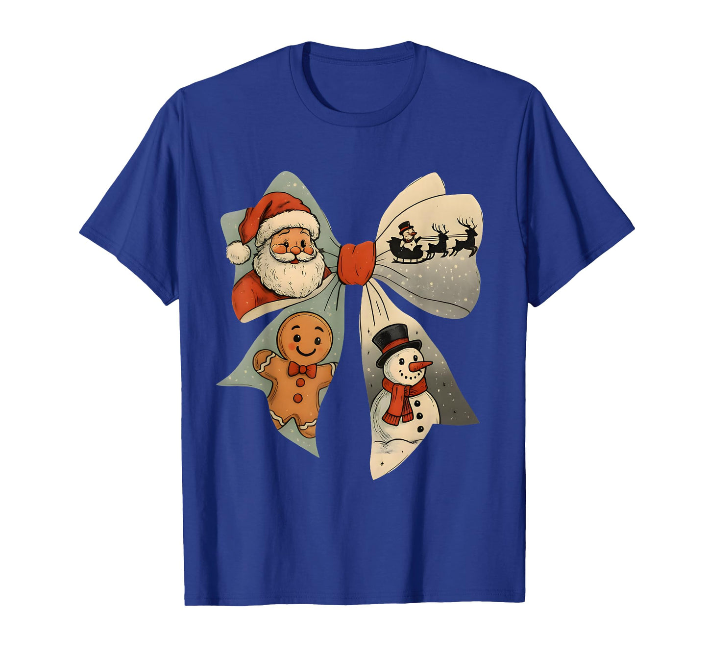 Christmas Bow Tee Santa Claus, Snowman, Gingerbread T-Shirt