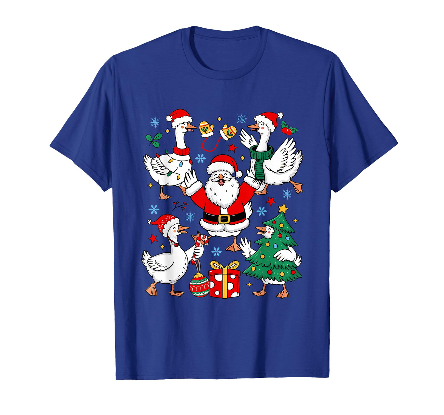 Santa Goose Merry Christmas Silly Goose Xmas Tree Family T-Shirt